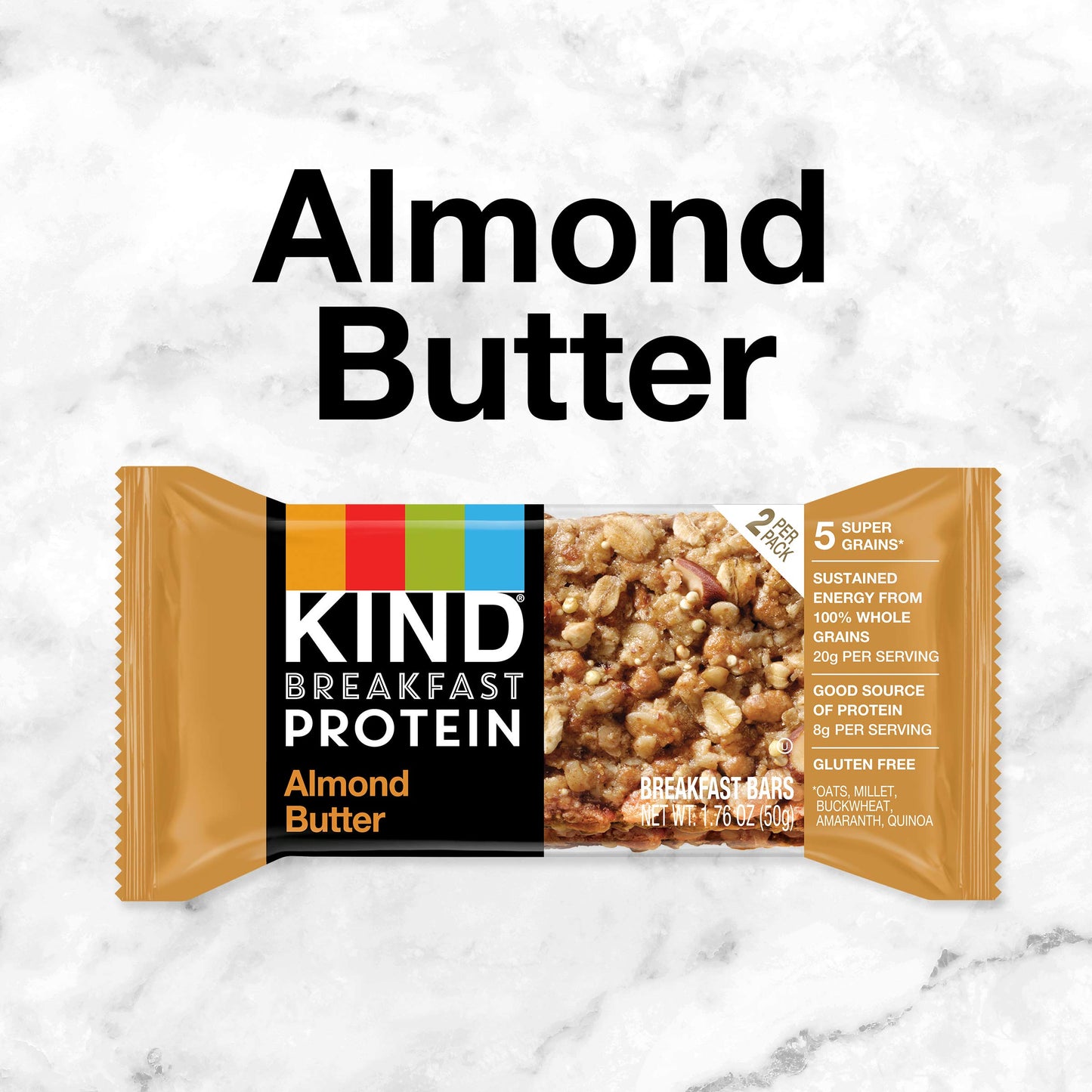 Kind Breakfast Protein Bars, Almond Butter, Healthy Snacks, Gluten Free, 8G Protein, 32 Count