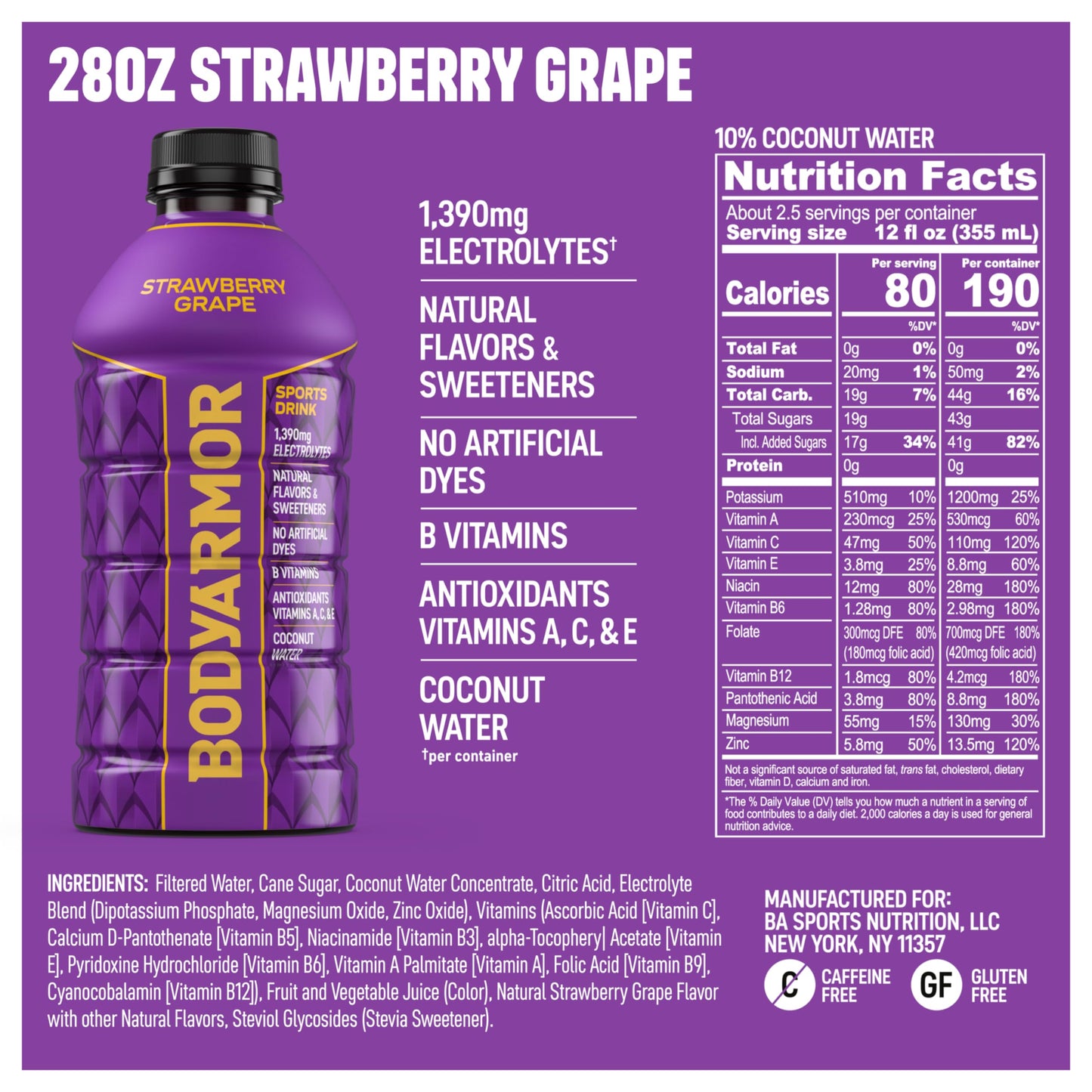 BODYprotective covering Sports Drink  Strawberry G  Electrolyte Drink Hydration  28 Fl Oz Bottles (15 Pack)  Flavored Coconut Water with B Vitamins & Antioxidants