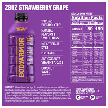 BODYprotective covering Sports Drink  Strawberry G  Electrolyte Drink Hydration  28 Fl Oz Bottles (15 Pack)  Flavored Coconut Water with B Vitamins & Antioxidants