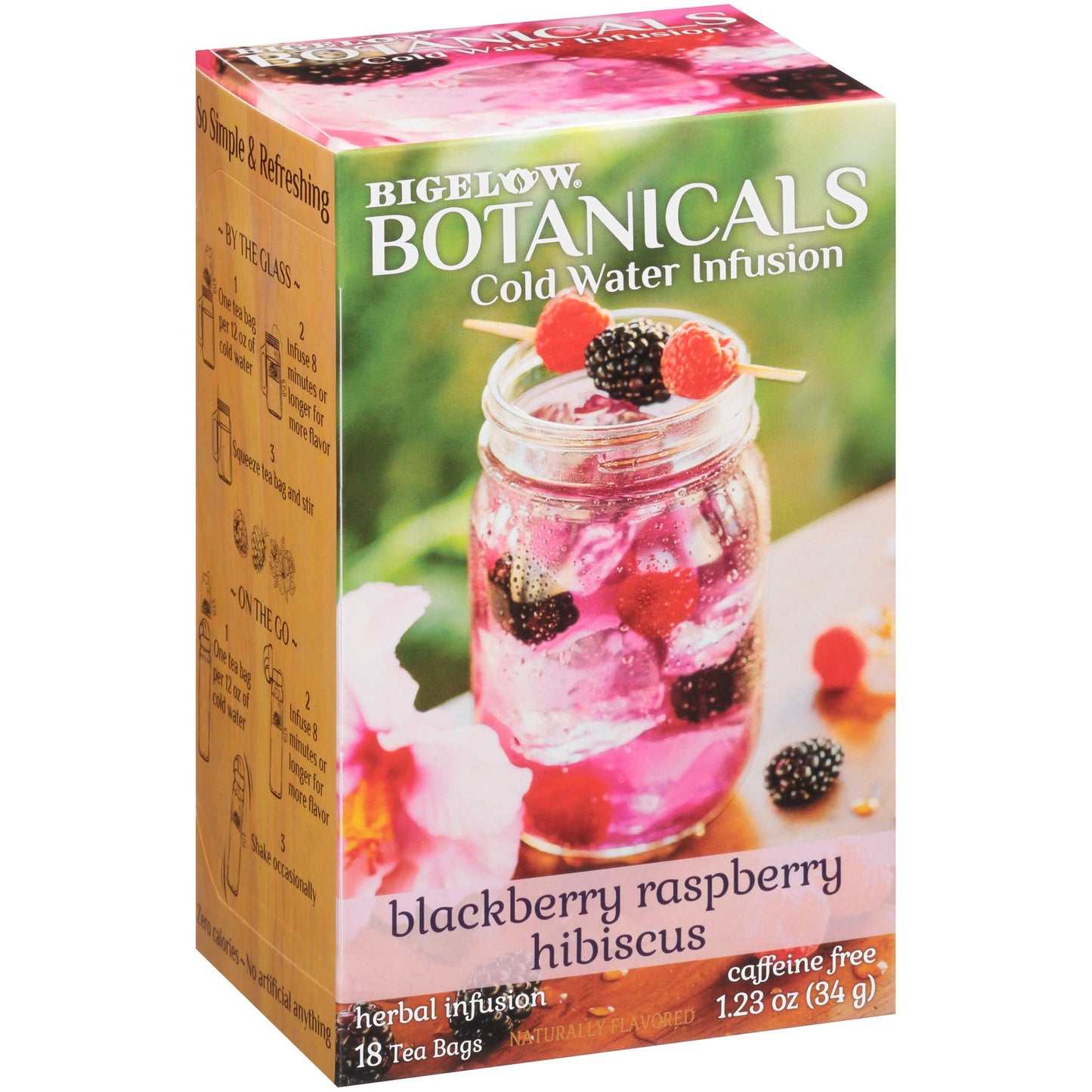 Bigelow Tea Cold Water Infusion Blackberry Raspberry Herbal Tea, Caffeine Free, 18 Count (Pack of 6), Natural