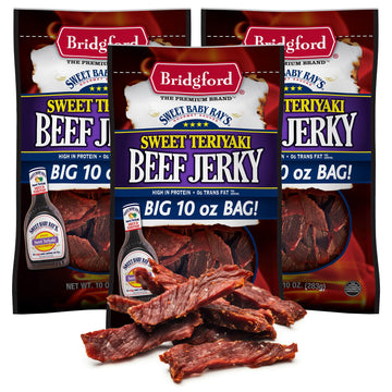 Bridgford Sweet Baby Rays Beef Jerky Sweet Teriyaki 10 Oz Pack Of 3 - High Protein Beef Jerky For Low Carb And High Protein Diet