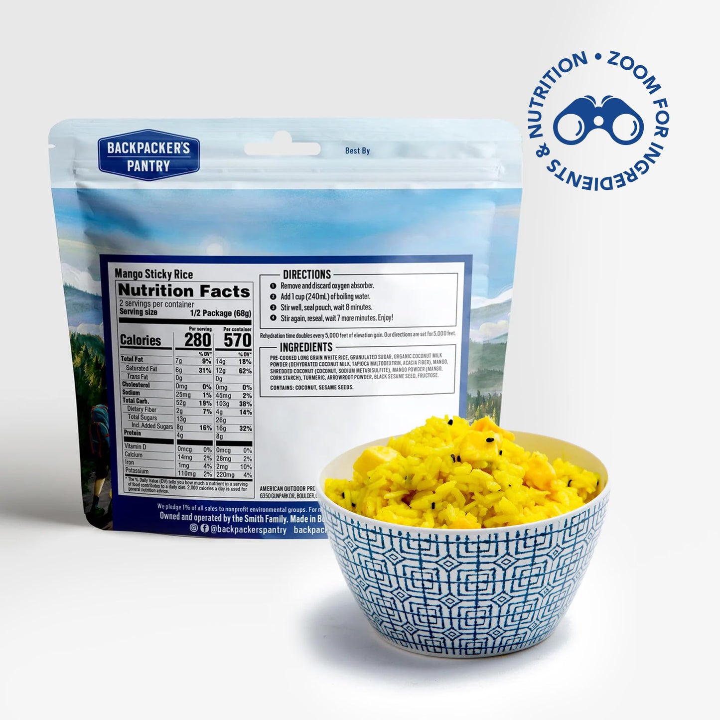 Backpackers Pantry Mango Sticky Rice - Freeze Dried Backpacking & Camping Food - Emergency Food - 8 Grams Of Protein, Vegan, Gluten-Free - 6 Count