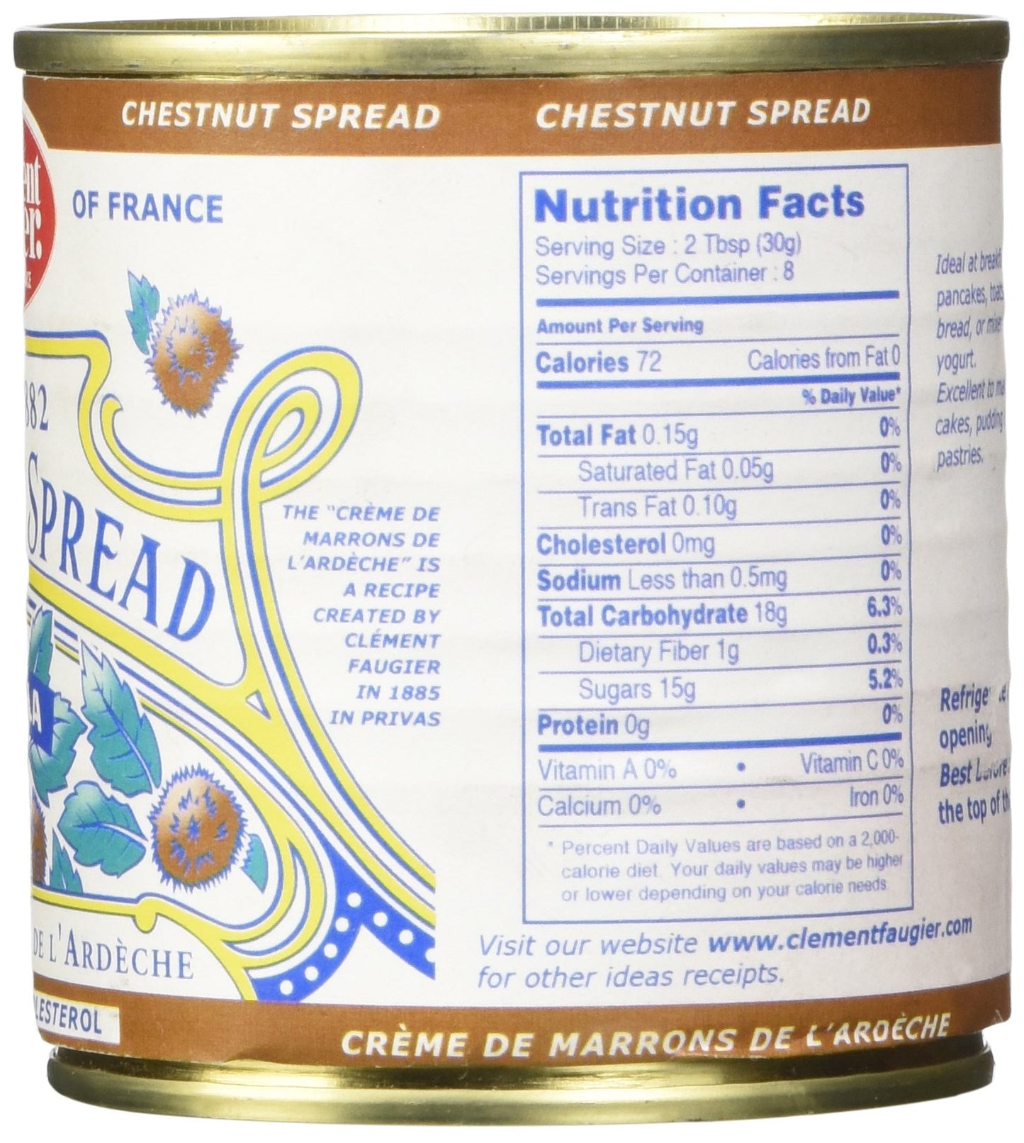 Clement Faugier Gourmet Chestnut spread with vanilla from France 8.8oz