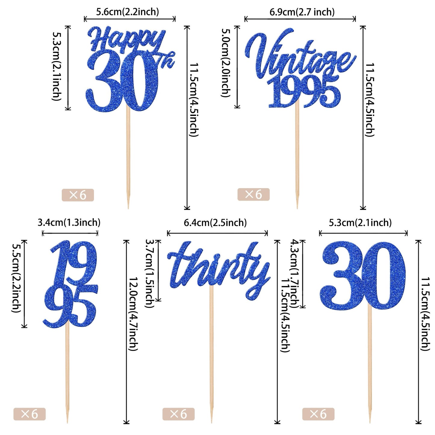 30Pcs Happy 30Th Birthday Cupcake Toppers Cheers To 30 Vintage 1995 Cupcake Picks Hello 30 Thirty 30Th Birthday Decorations For