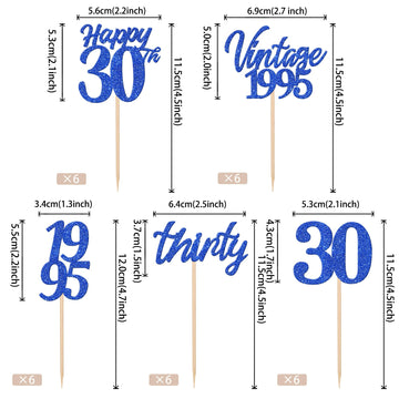 30Pcs Happy 30Th Birthday Cupcake Toppers Cheers To 30 Vintage 1995 Cupcake Picks Hello 30 Thirty 30Th Birthday Decorations For