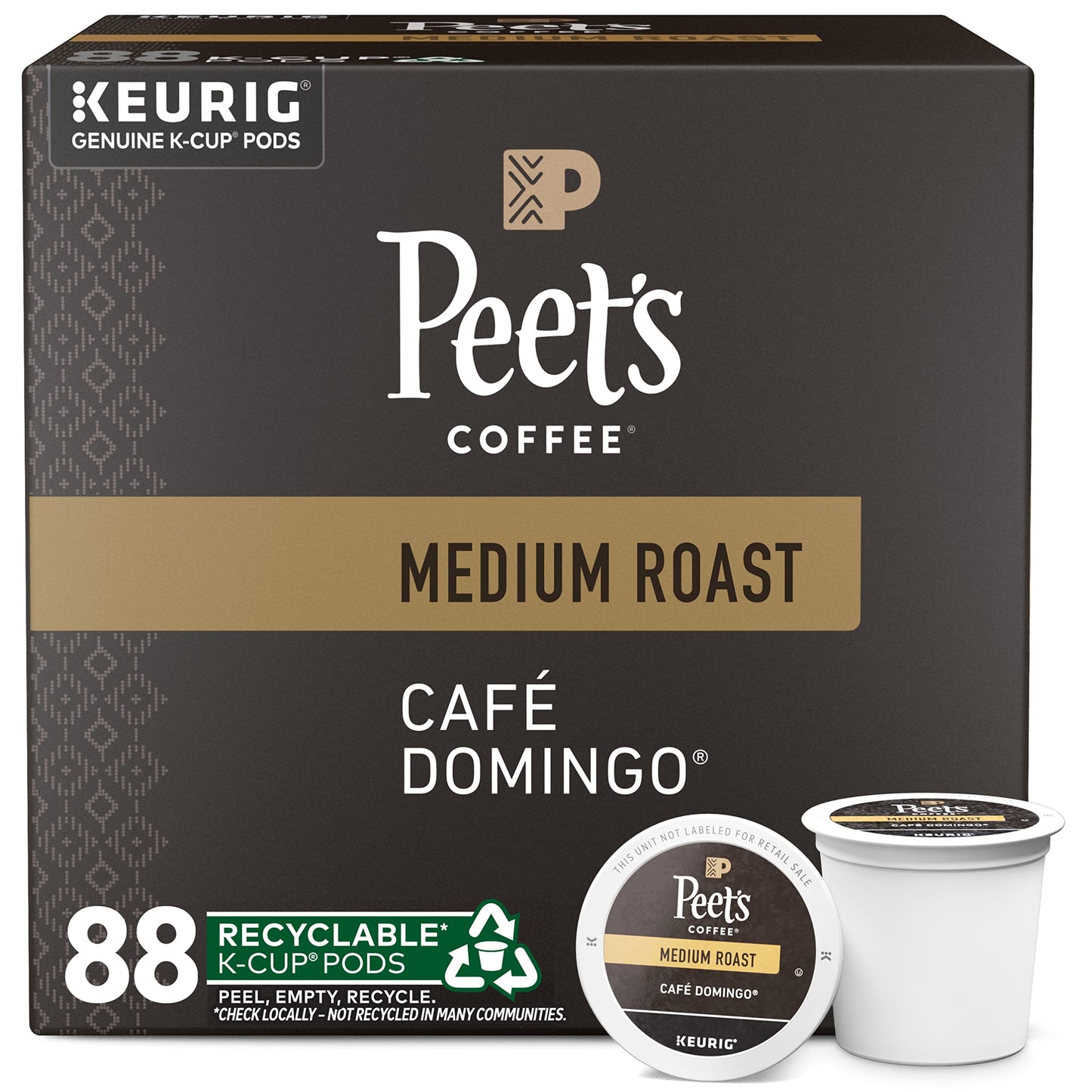 Peets Coffee Medium Roast K-Cup Pods - Café Domingo, 88 Count (4 Boxes of 22 Pods)