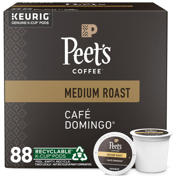 Peets Coffee Medium Roast K-Cup Pods - Café Domingo, 88 Count (4 Boxes of 22 Pods)