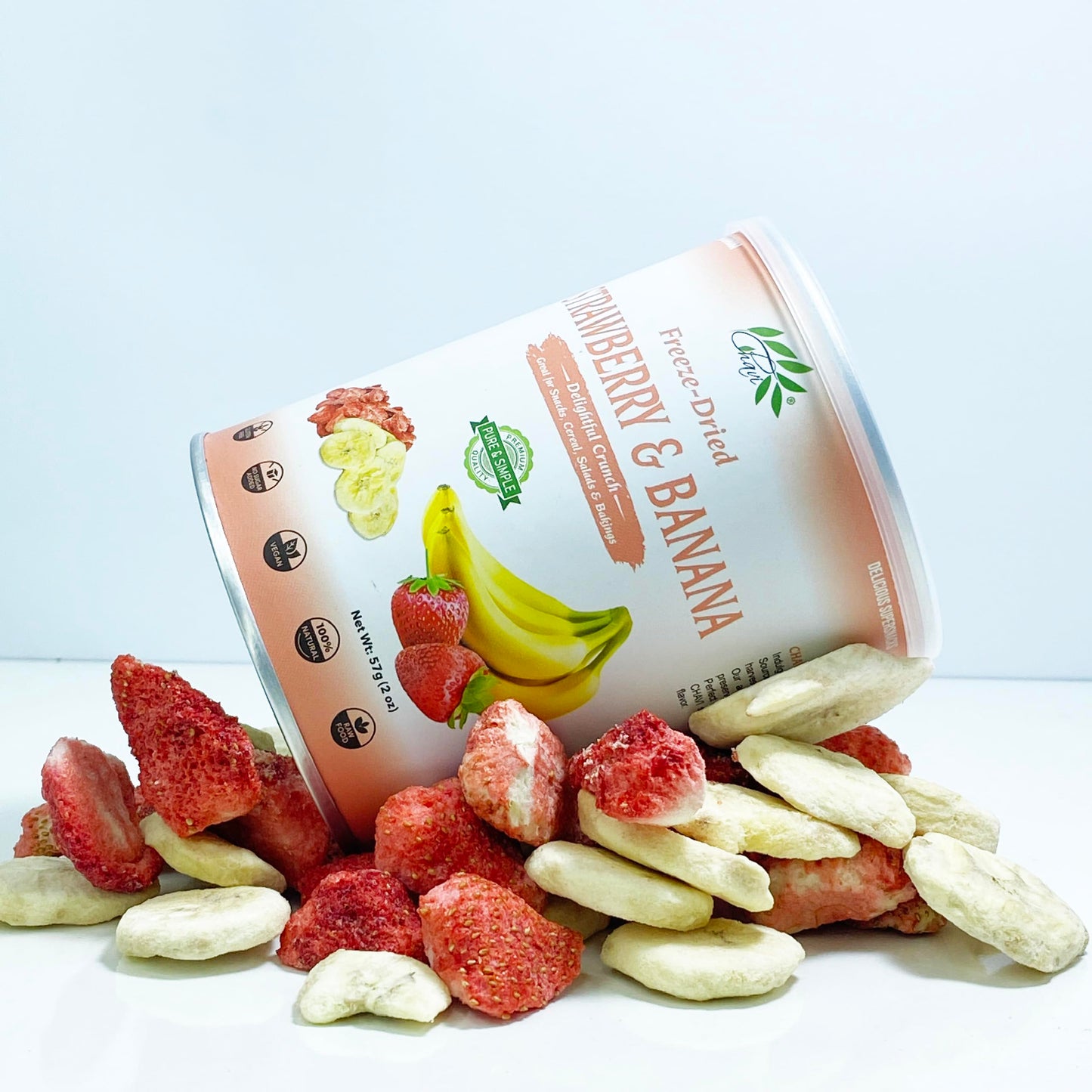 Chavi Freeze-Dried Strawberry Banana - Pack Of 2 X 2 Oz - Healthy 1 Ingredient Superfood - No Added Sugars Or Preservatives - No