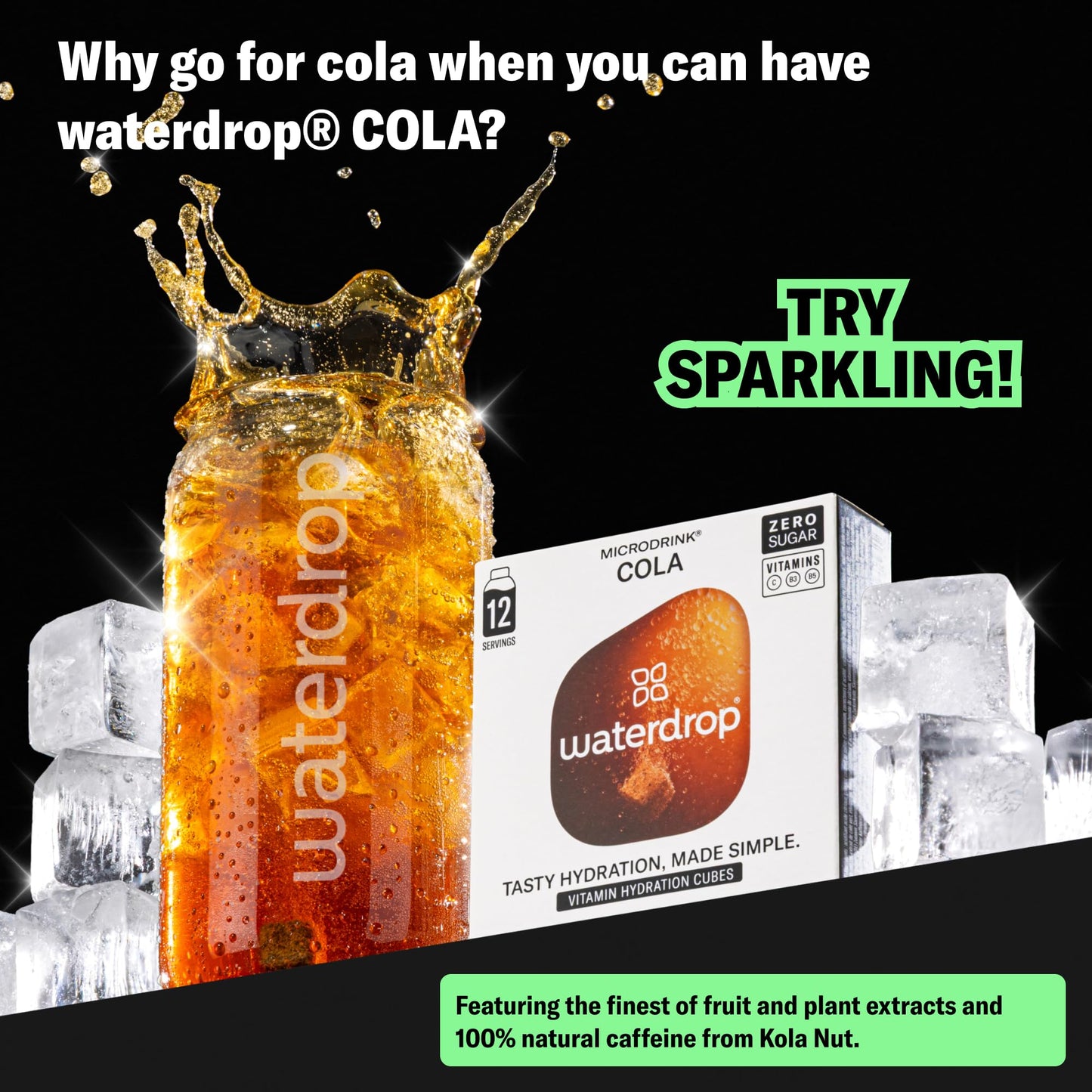Waterdrop Hydration Cubes With Vitamin C  B Vitamins & Electrolytes  Cola Flavor Electrolyte Variety Pack  Flavored Water Enhancer Cubes for Still & Sparkling Water  Low Calorie  Sugar Free  36 Count