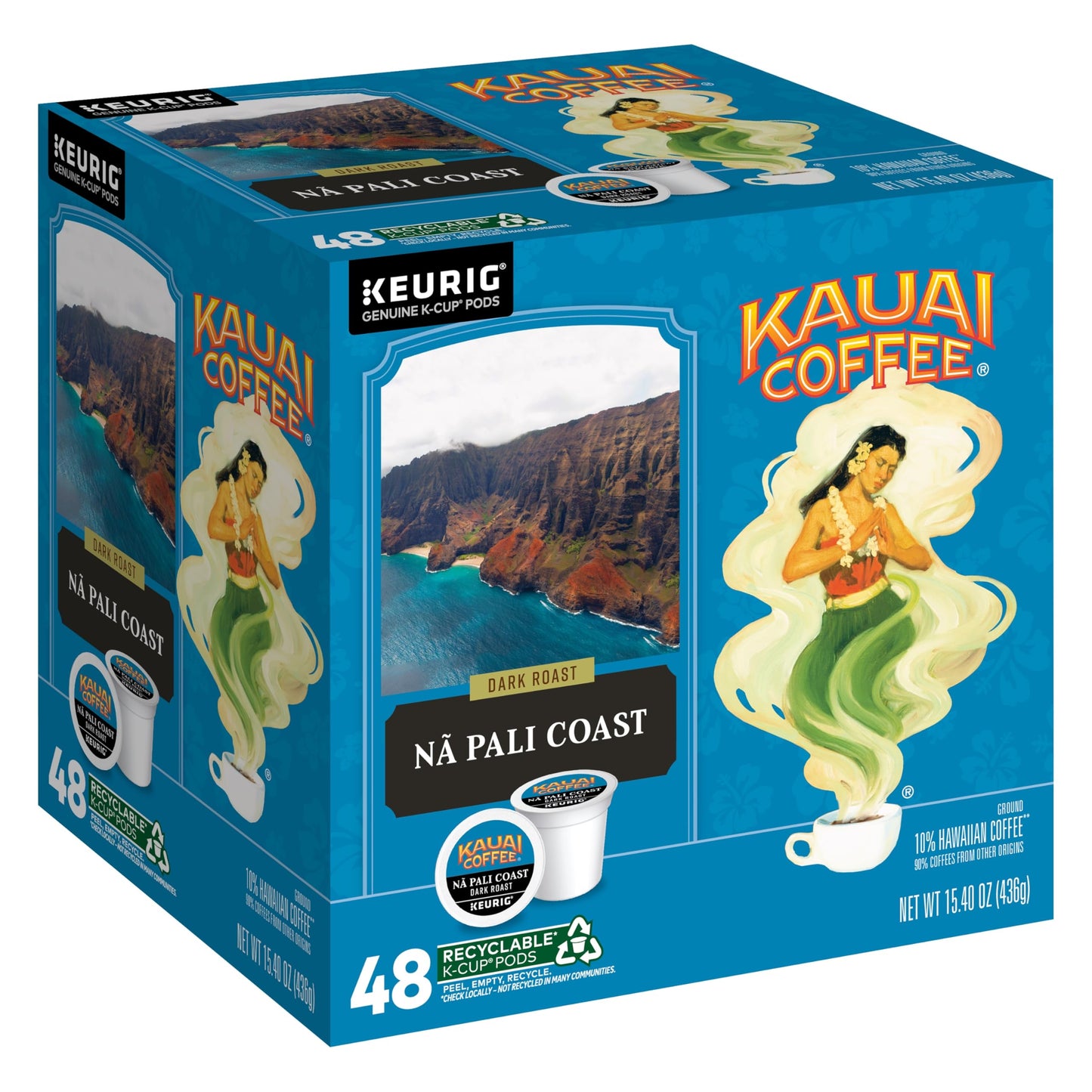Kauai Coffee K-Cup Pods – Dark Roast Arabica Coffee, 10% Hawaiian, 48 Count