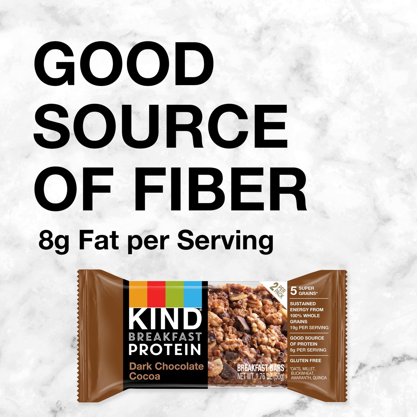 KIND Breakfast, Healthy Snack Bar, Dark Chocolate Cocoa, Gluten Free Breakfast Bars, 8g Protein, 1.76 OZ Packs (6 Count)