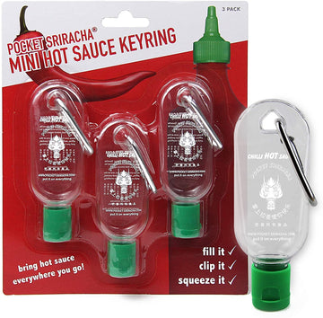 Pocket Sriracha Mini Sriracha Hot Sauce Bottle Keyring 3 PACK Bring Hot Sauce with you Everywhere - Great Chilli Sauce Gift (Shi