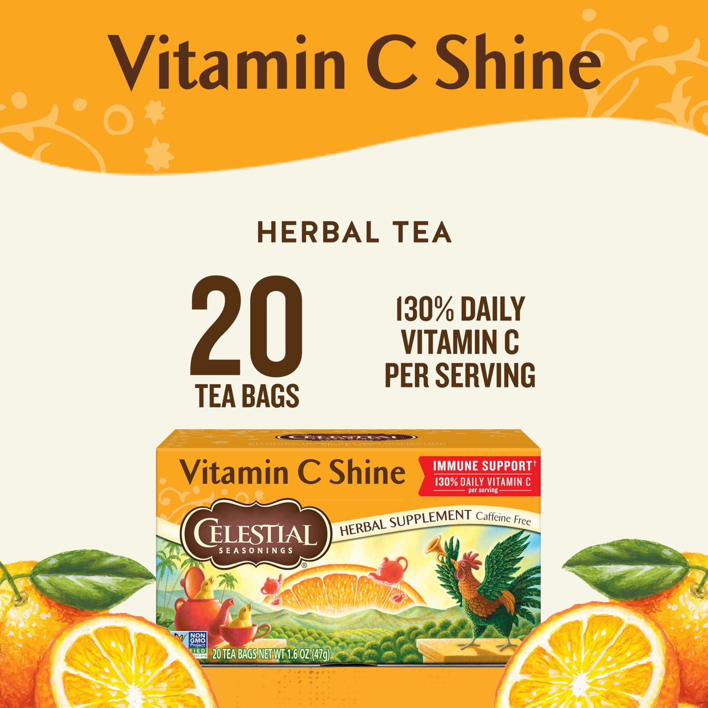 Celestial Seasonings Vitamin C Shine Herbal Tea, Caffeine Free, 20 Tea Bags Box (Pack Of 6)