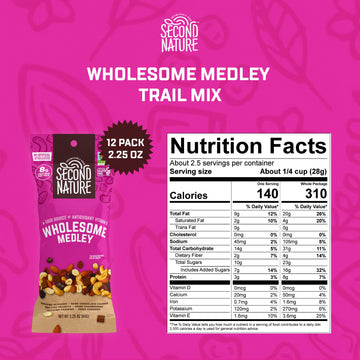 Second Nature Wholesome Medley Trail Mix - Low Sodium, Gluten-free, No Artificial Color, Preservative-free, No Artificial Flavor
