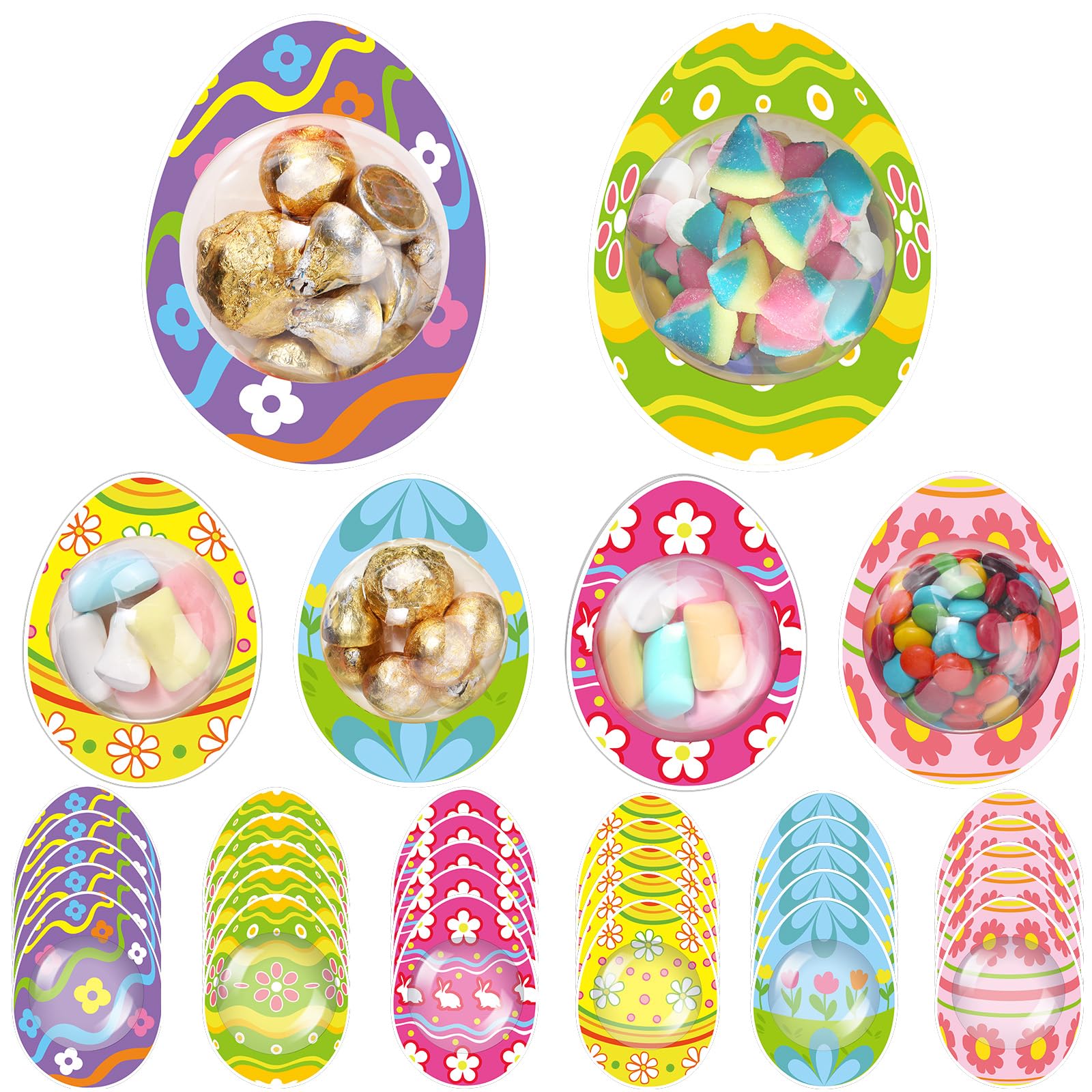 Motiskyy 30 Pack Easter Candy Fillable Card with Clear Candy Domes Chocolate Holder Cards for Easter Hunt Treat Gift Rewards Sur