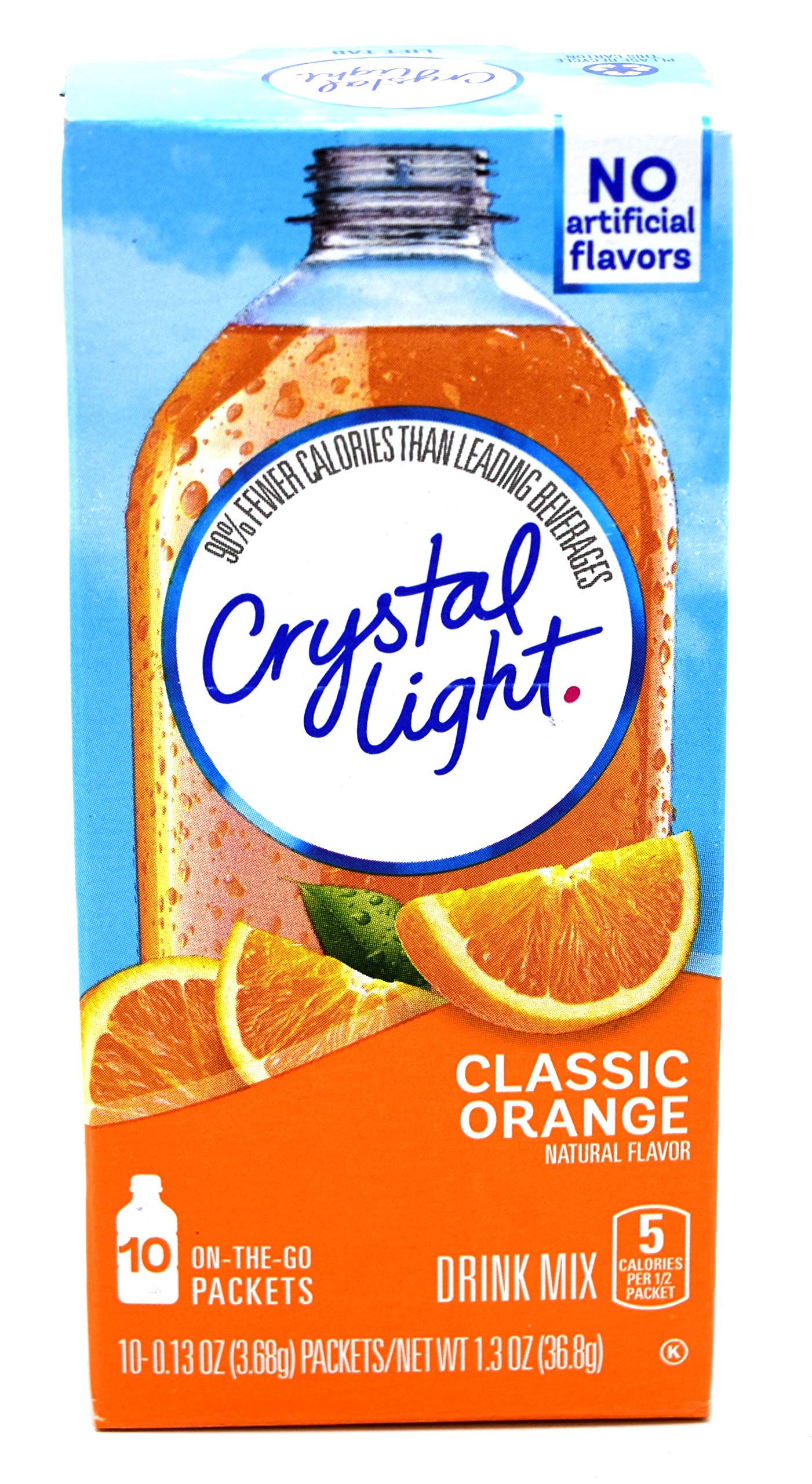 Crystal Light On The Go Packets, Classic Orange, 10 CT, with Vitamin C and Calcium, 1.3 Ounce (Pack of 5)