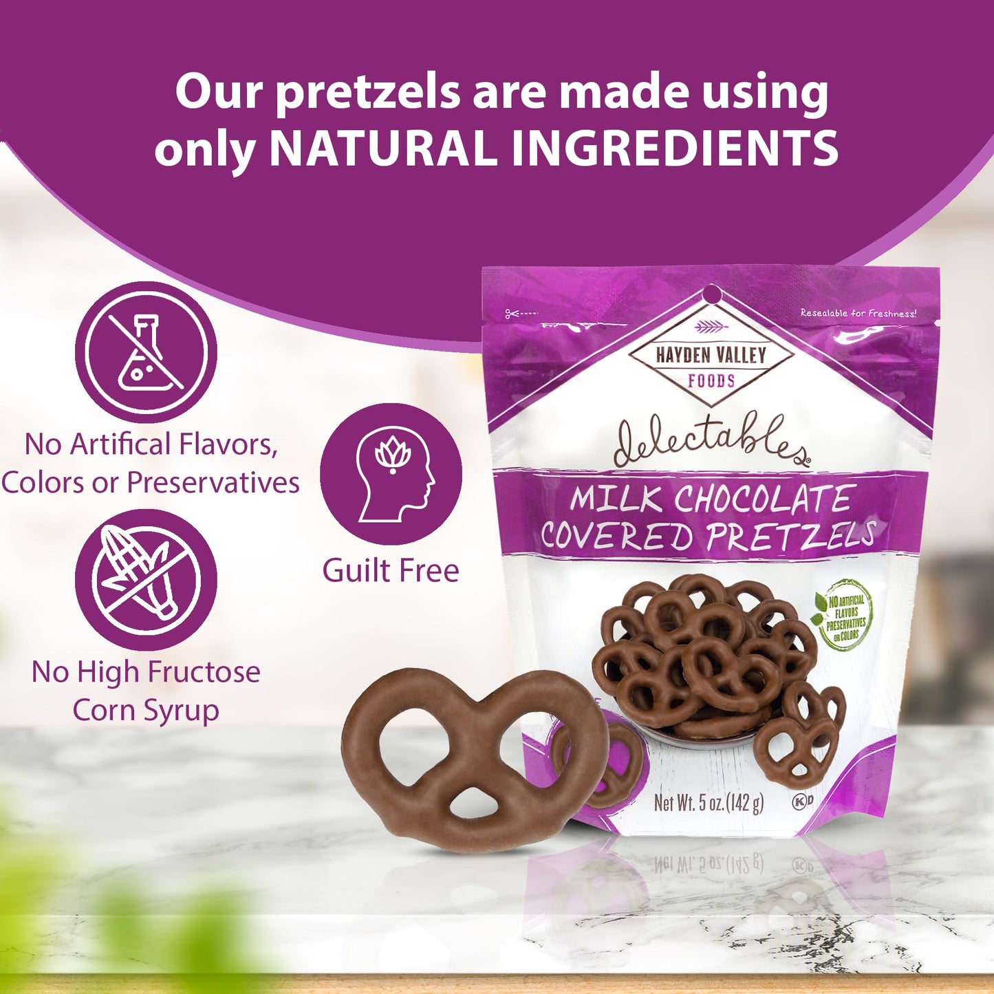 Hayden Valley Foods Milk Chocolate Covered Pretzels, 5 oz Bags, Pack of 12, No Artificial Flavors or Preservatives, Gourmet Snacks