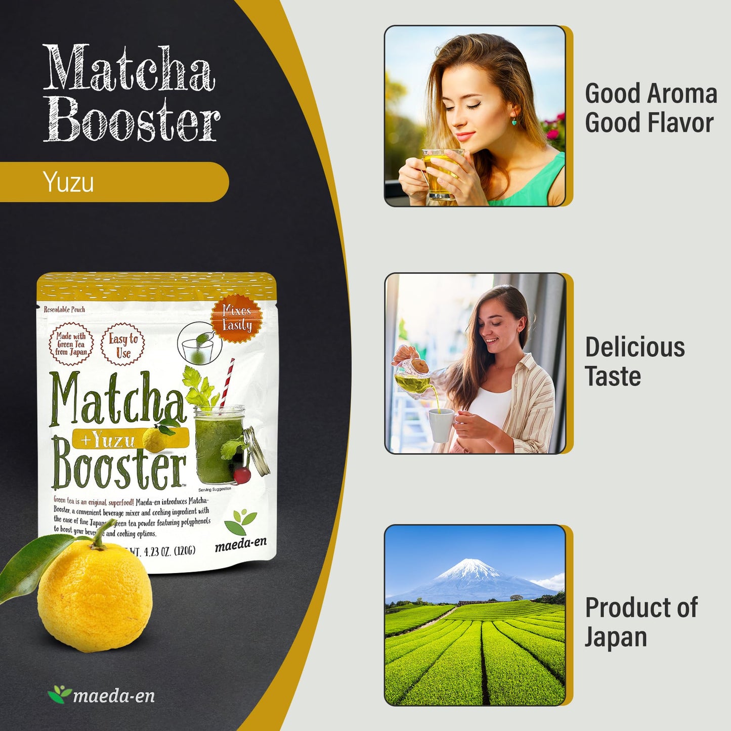 Maeda-En Matcha Booster Yuzu Green Tea Powder 80G Japanese Origin Resealable Pouch For Latte Smoothies And Baking 27144 1Pk