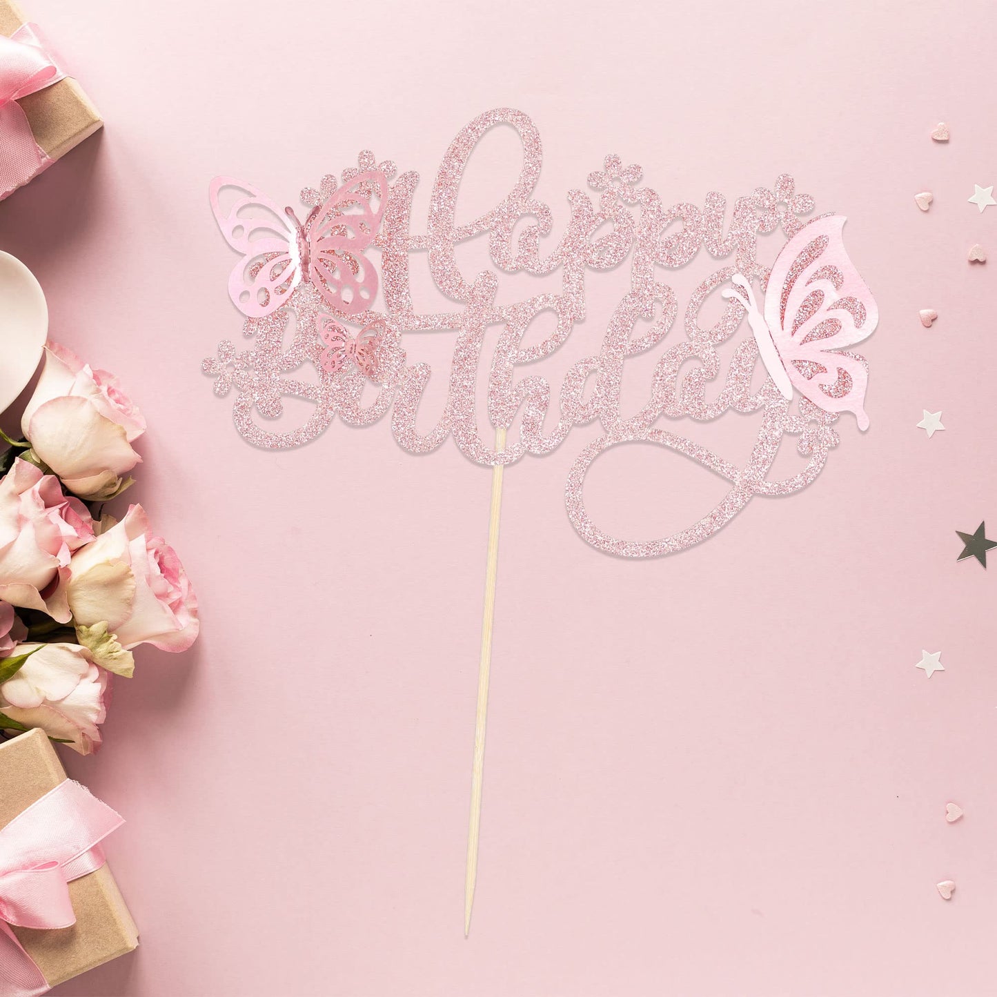 Ephlyn Butterfly Cake Toppers - 3D Birthday Decorations - Rose Gold - Model EPH-2022-116-20