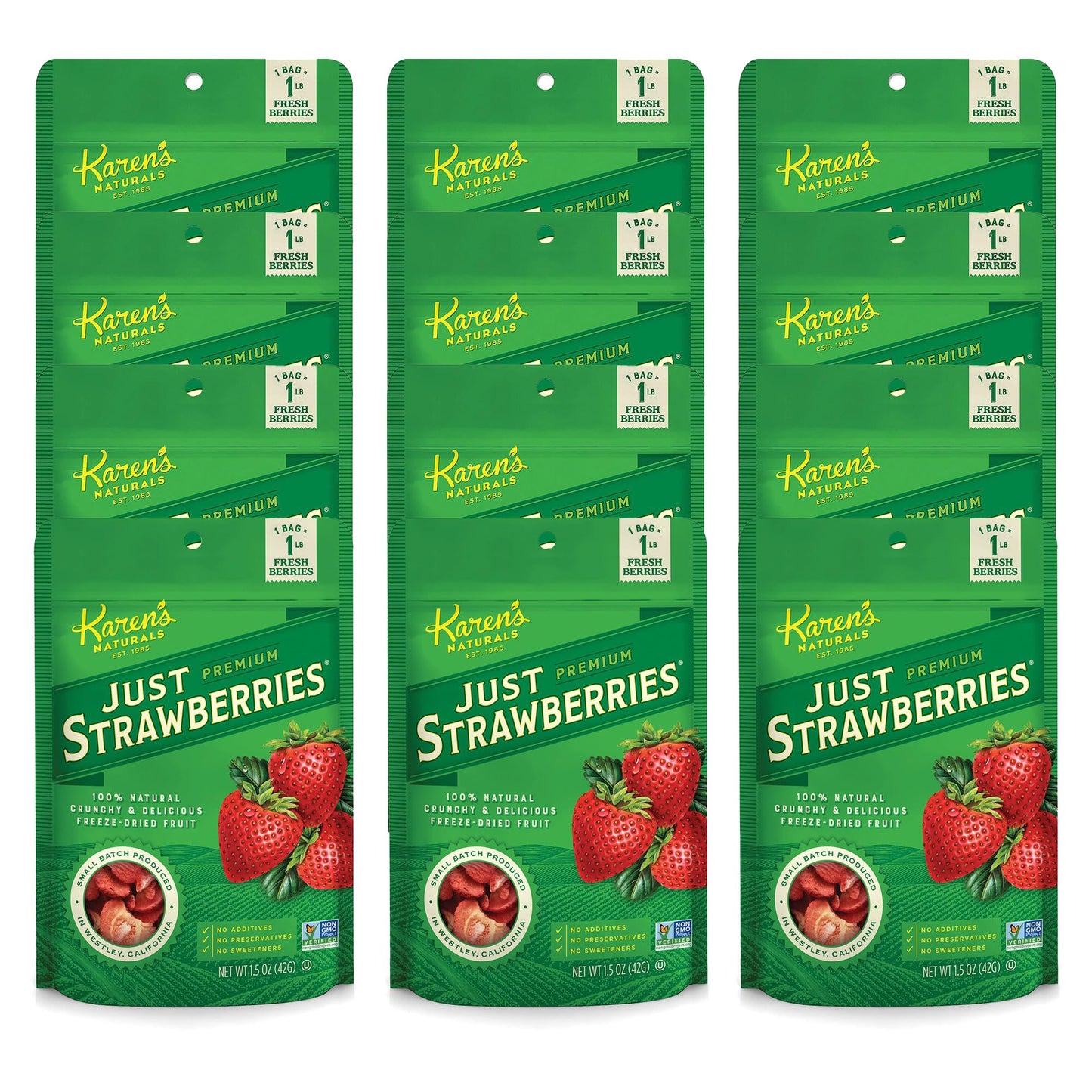 Karen's Naturals Freeze-Dried Strawberries, 1.5oz, Pack of 12 - Flavor Packed Freeze Dried Fruit, Crunchy Strawberries, Healthy 