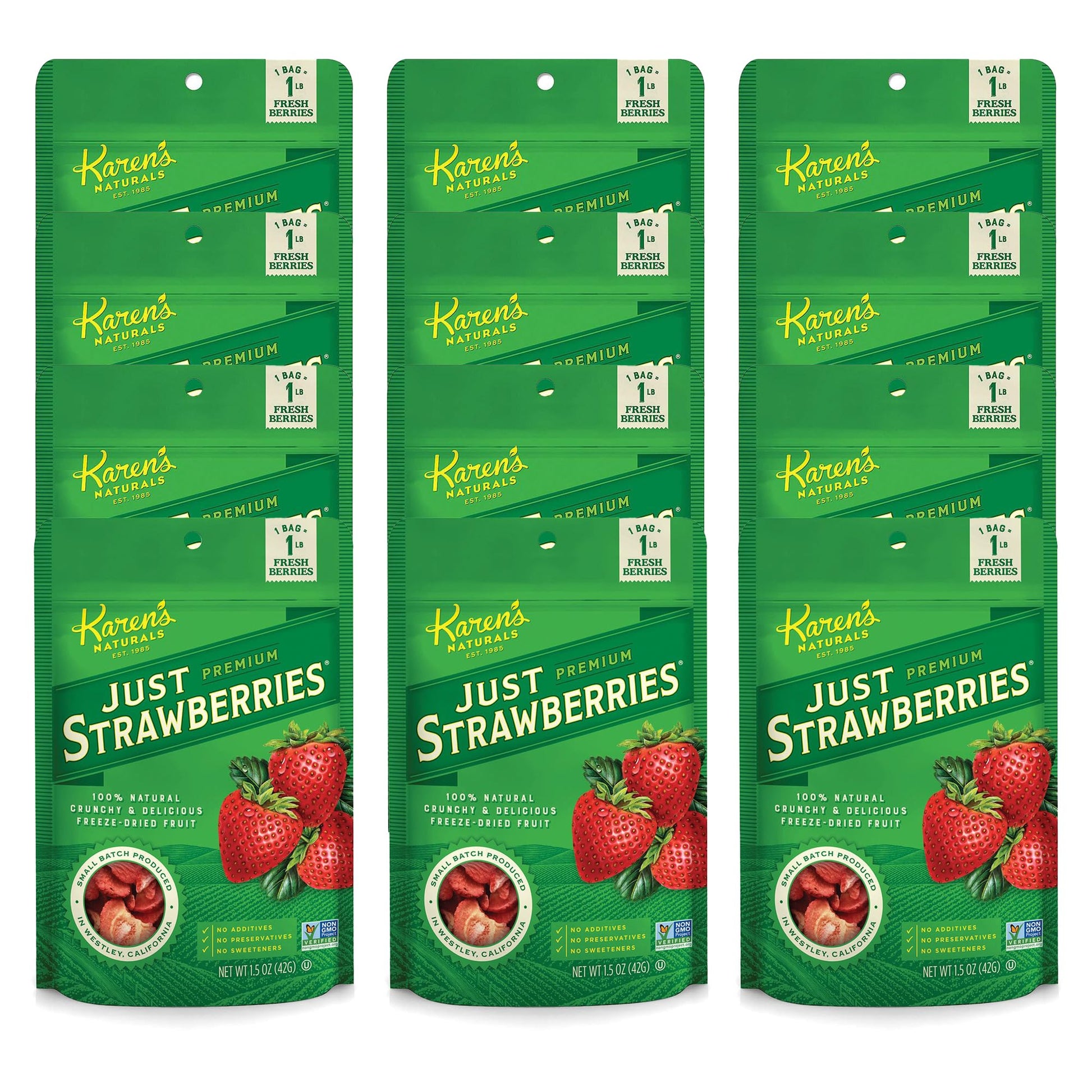 Karen's Naturals Freeze-Dried Strawberries, 1.5oz, Pack of 12 - Flavor Packed Freeze Dried Fruit, Crunchy Strawberries, Healthy 