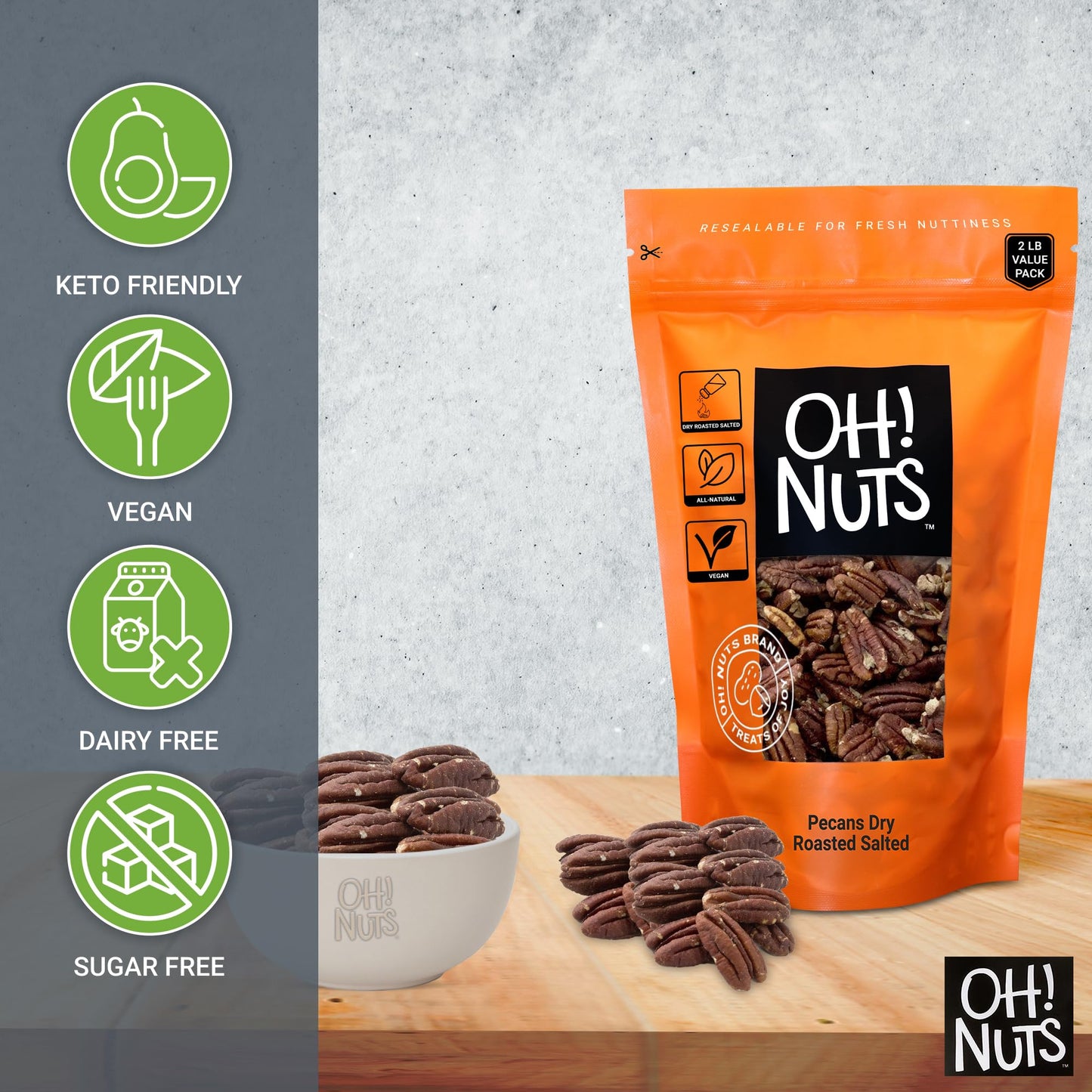 Pecans | Dry Roasted Salted | 2 lb | Oil-Free, All Natural Pecans | Packed in New York Zip-Seal Bag for Exceptional Freshness by