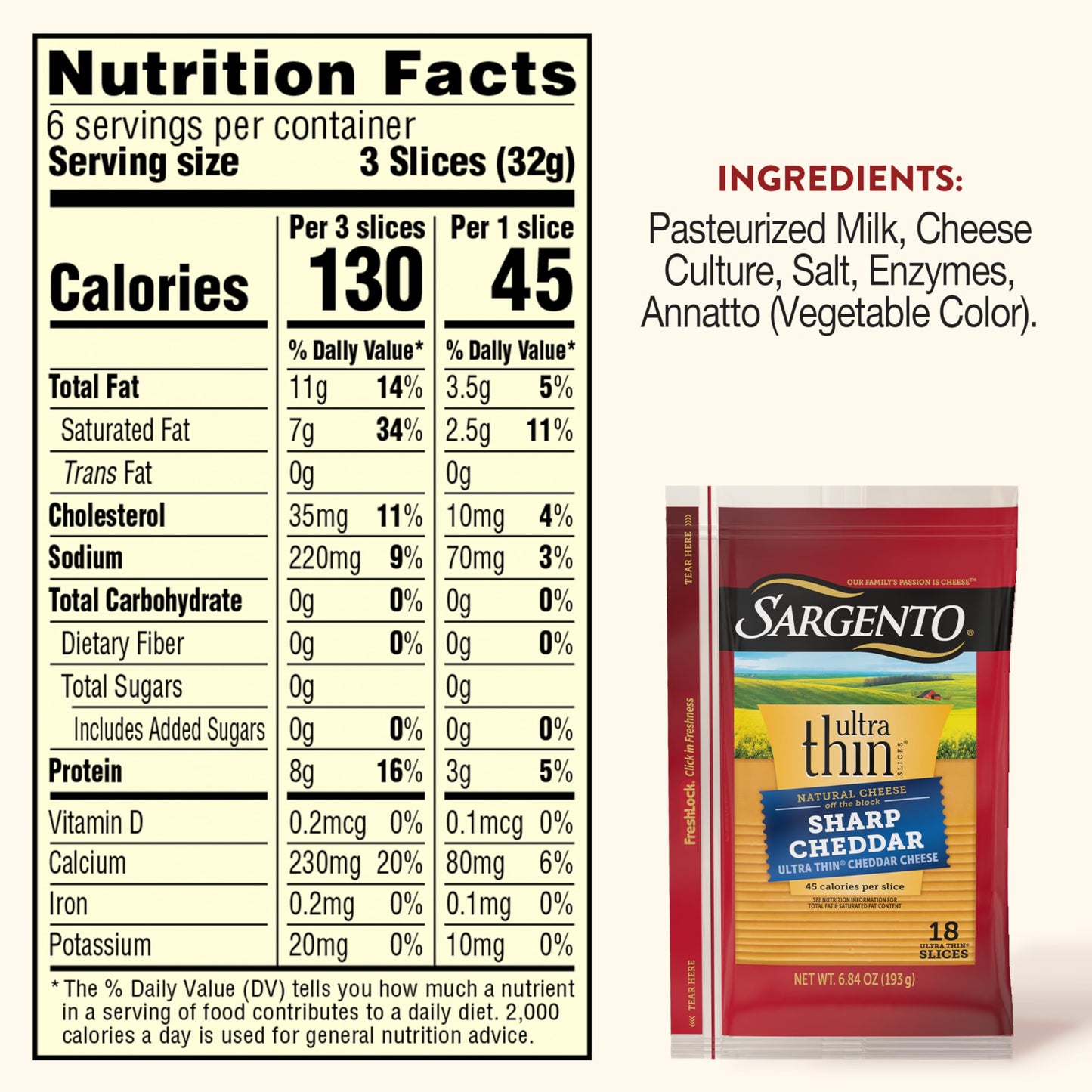 Sargento Ultra Thin Natural Sharp Cheddar Sliced Cheese, 18 slices