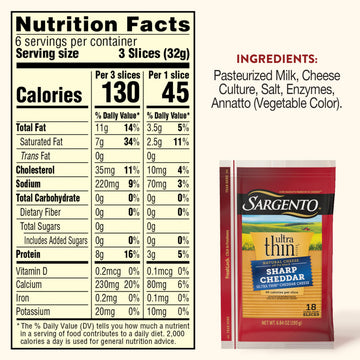 Sargento Ultra Thin Natural Sharp Cheddar Sliced Cheese, 18 slices