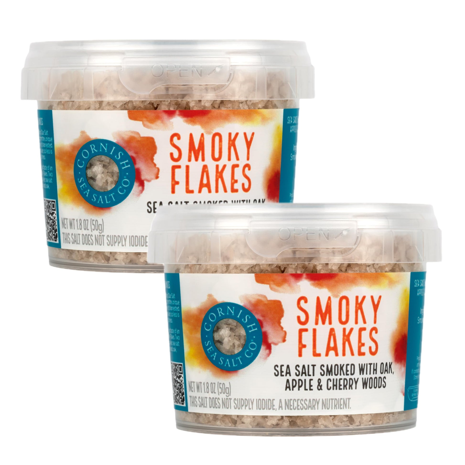 Cornish Sea Salt Smoky Flakes | Hand-Harvested | 1.8 oz Resealable Tub | Pack of 2