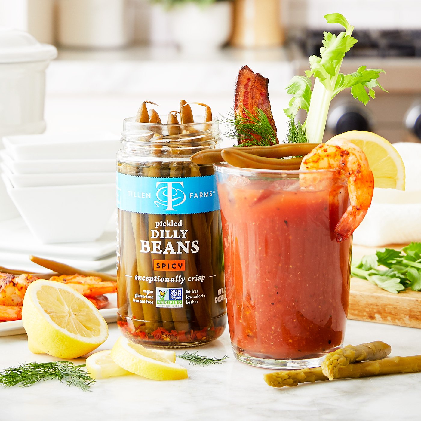 Tillen Farms Pickled Hot & Spicy Dilly Beans, 12 oz, Green, Model 89738