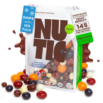 Nutic Chocolate Covered Fruit Medley - 2 Lb, Made In Usa, All-Natural Ingredients, Dried Apples, Apricots, Blueberries, Cherries