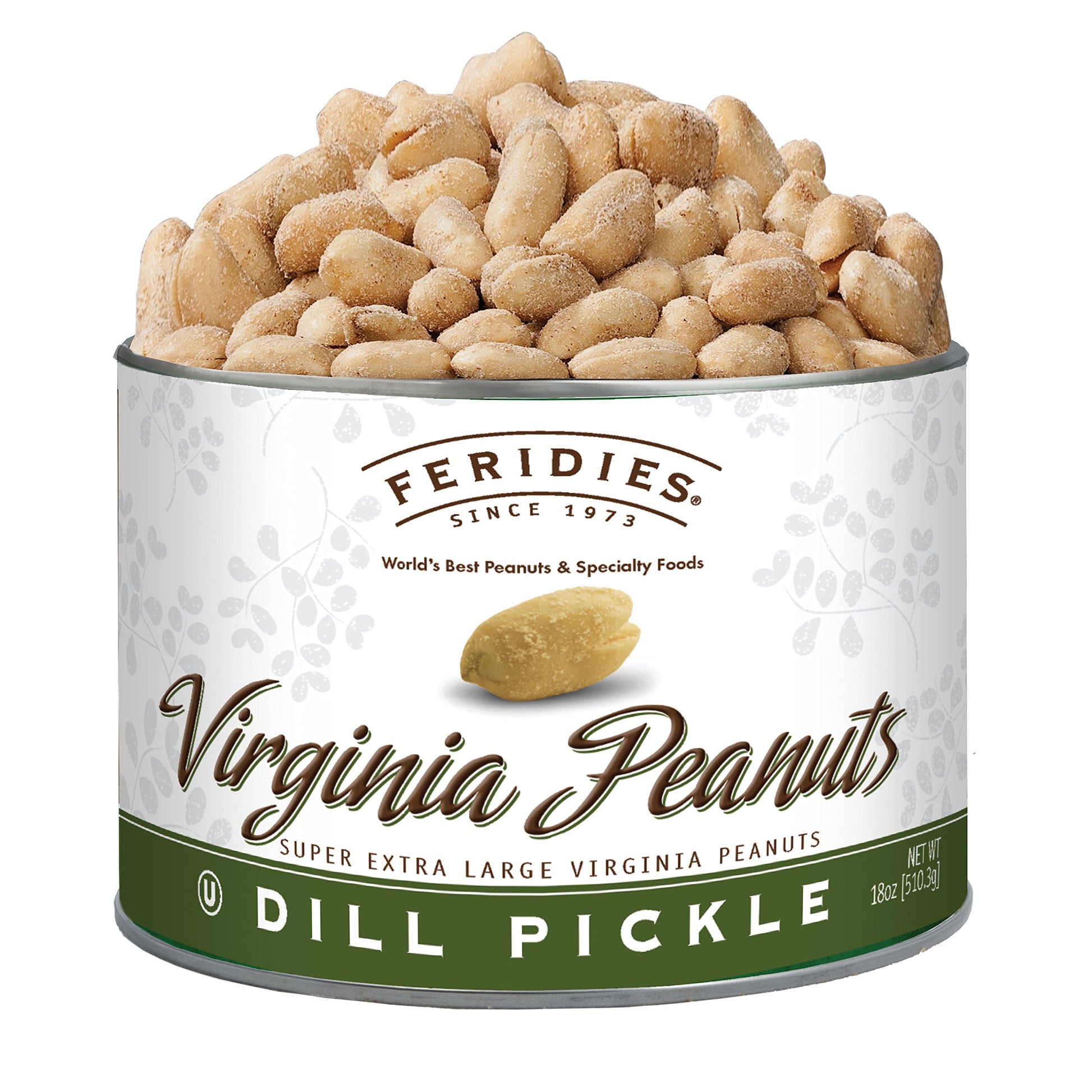 FERIDIES Extra Large Virginia Peanuts, Dill Pickle Flavor, 18oz Tin