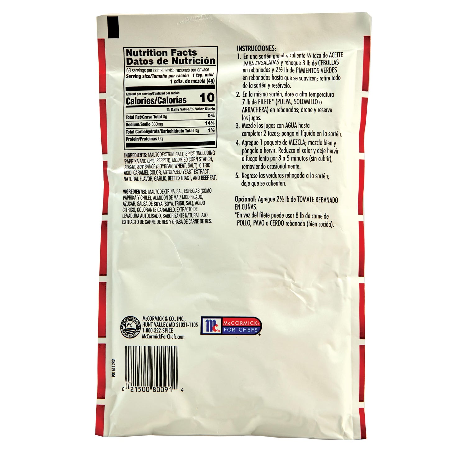 Lawrys Fajitas Seasoning Mix, 8.9 oz - Flavor for Steak, Chicken, Rice, Jambalaya, Fajitas - Pack of 1 - Red and White
