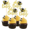 24 PCS Bumble Bee Oh Babee Cupcake Toppers Glitter Honeybee Oh Baby Cupcake Picks for Bee Theme Baby Shower Kids Birthday Party 