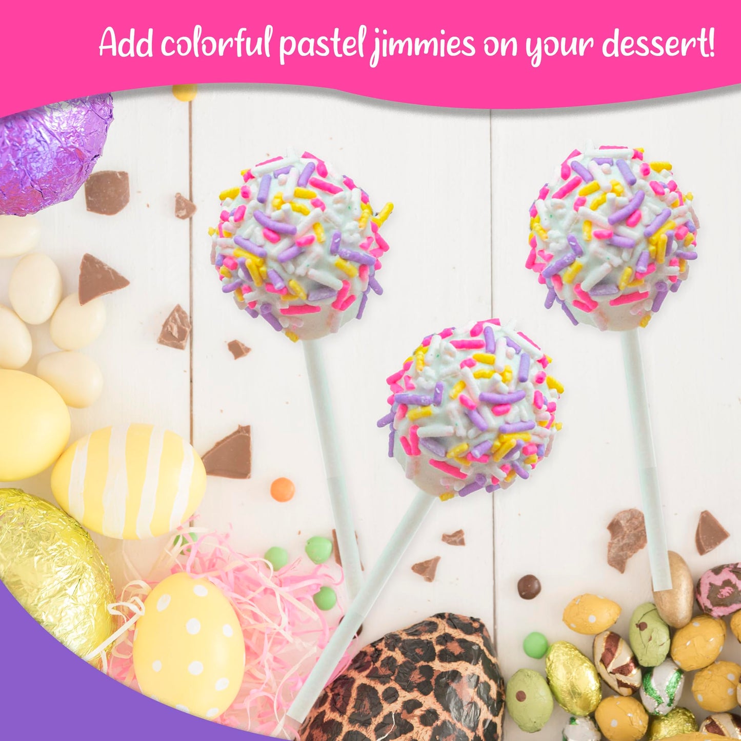 Sprinkle Me This Jimmies in Springtime Mix - Pastel Sprinkles - 12 Oz - Pink, Lavender, White, Yellow - Easter Themed Candy Decorations