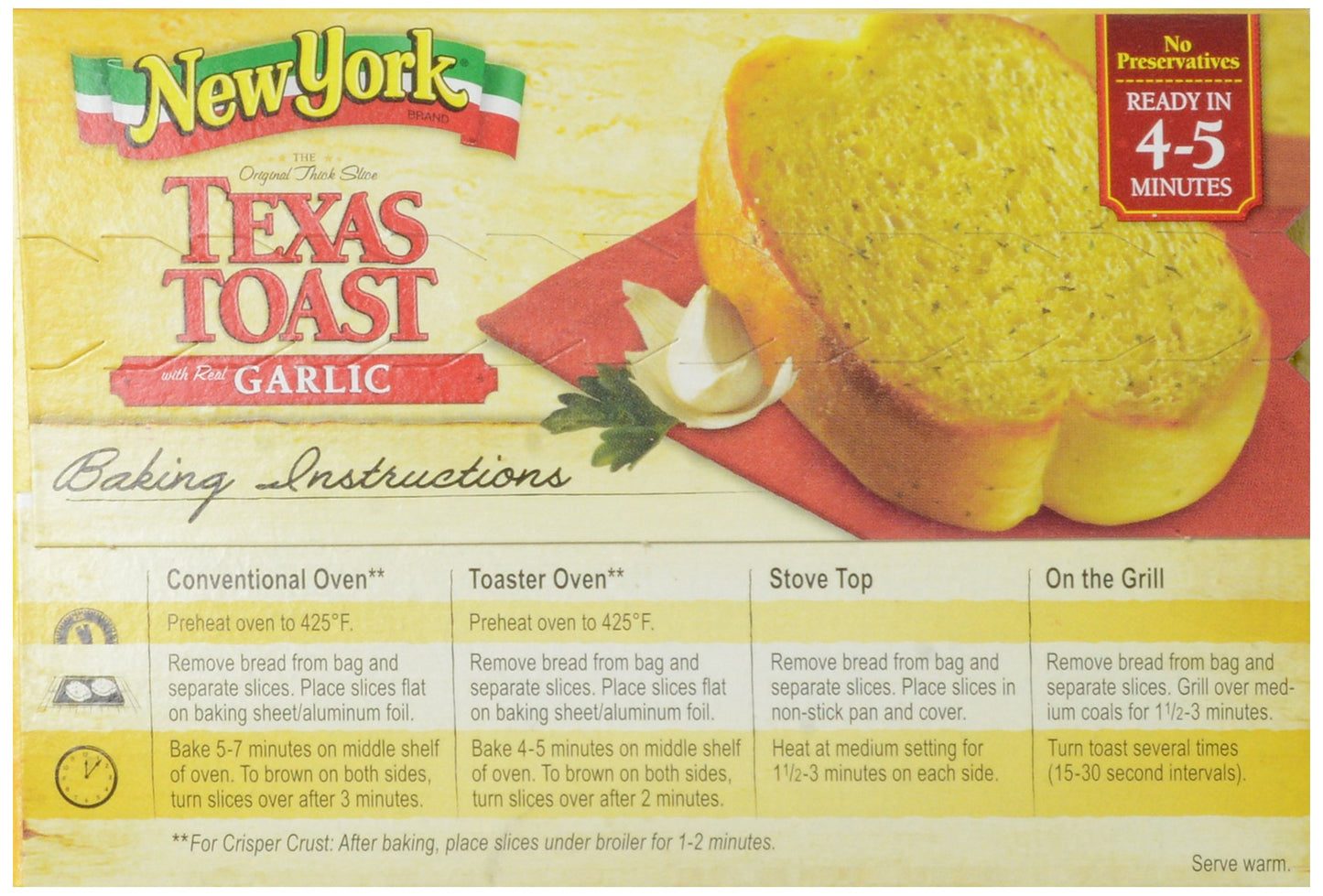 New York Bakery The Original Texas Toast With Real Garlic, 8 Slices, 11.25 Ounce Box (Frozen)