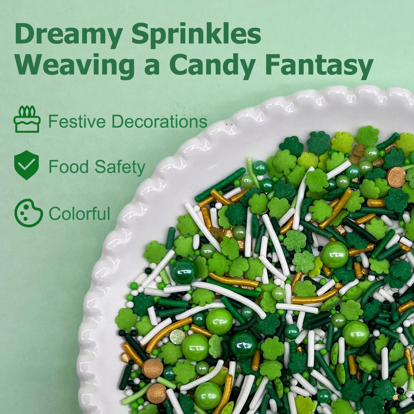 Kercky Green Sprinkles for Cake Decorating, St. Patricks Day Mix with Shamrock Jimmies for Ice Cream & Cupcakes
