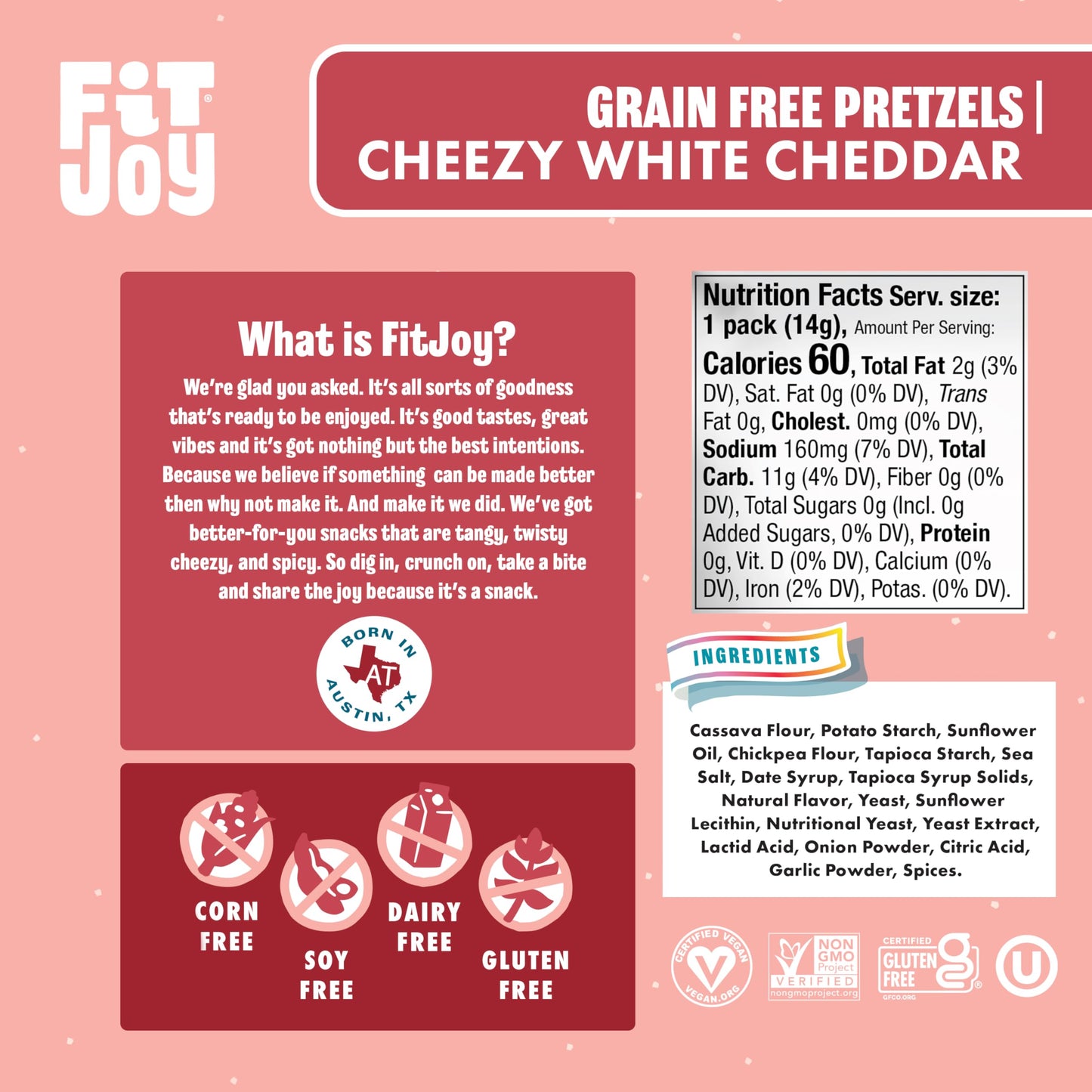 FitJoy White Cheddar Pretzels Snack Pack - Gluten Free, Vegan, 0.5 Oz, 24 Count