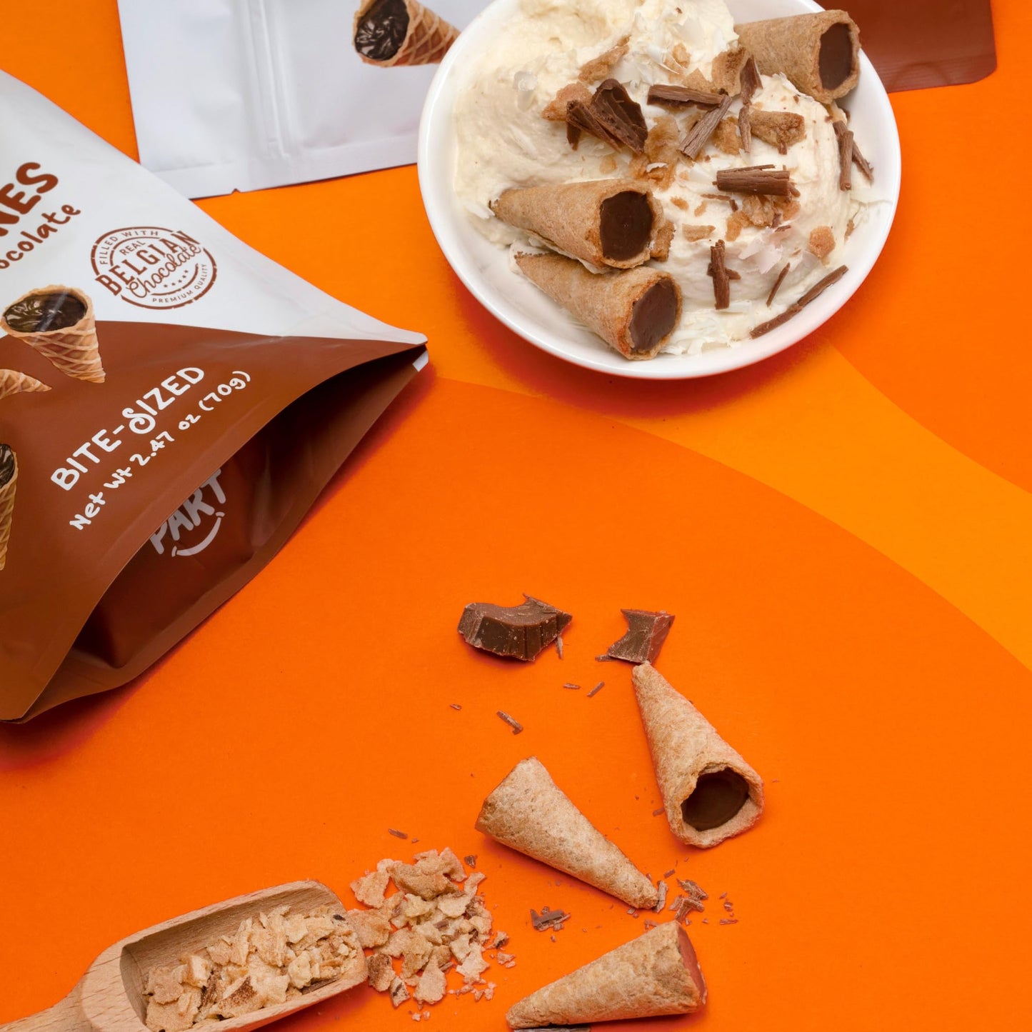 Just The Fun Part, Bite-Size Crispy Mini Waffle Cones With Enhanced Belgian Chocolate, Great For Snacks, Dessert, Grab & Go - Kosher, Milk Chocolate (Pack Of 6)