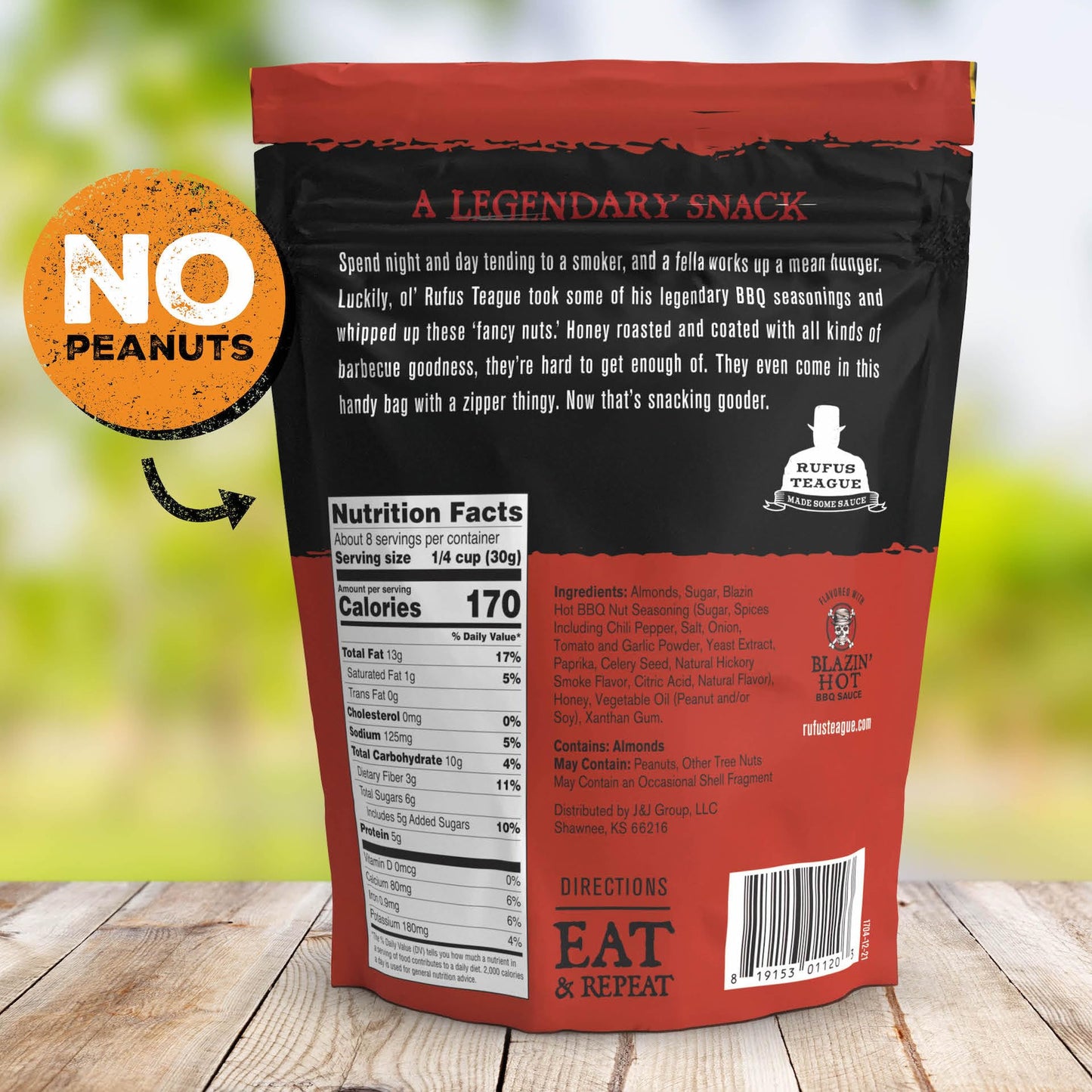 Rufus Teague Hot Bbq Honey Roasted Almonds - Sweet, Spicy & Smoky Gourmet Snacks, 9 Oz Resealable Pouch For Freshness, 3 Pack