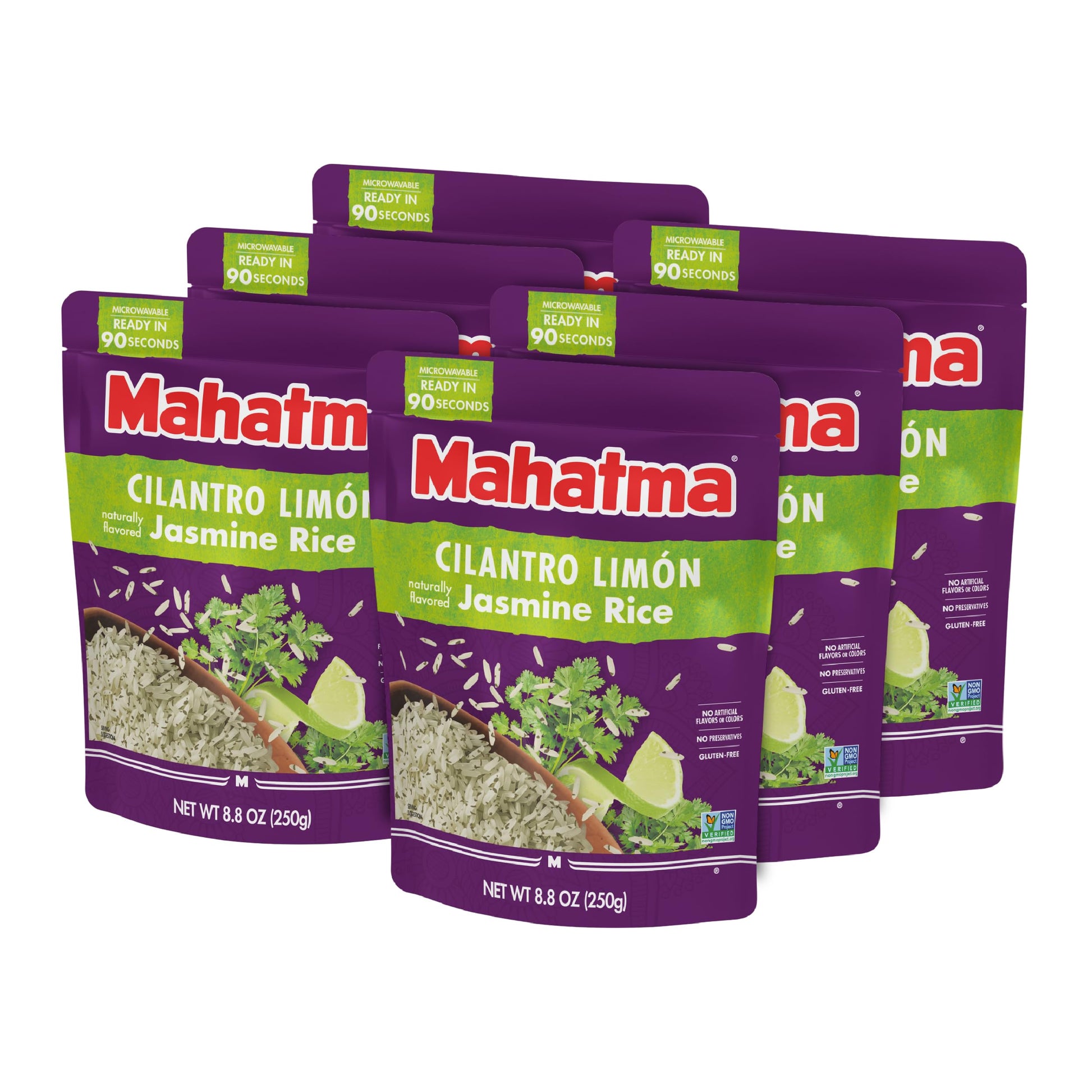 Mahatma Ready to Heat Cilantro Lim  n-Flavored Jasmine Rice, Precooked Rice, Microwaveable in 90 Seconds, 8.8 Ounces, Pack of 6
