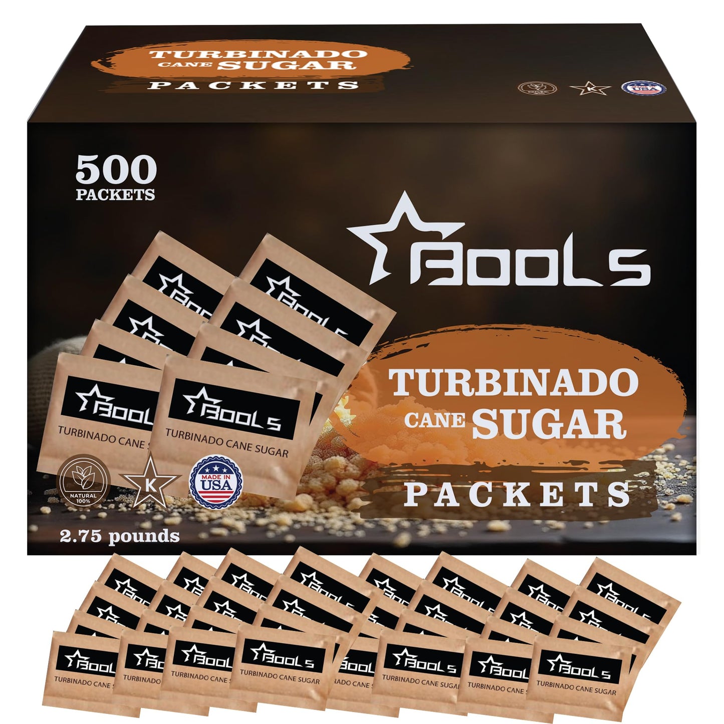 Generic Raw Sugar Packets – Individually Wrapped Turbinado Cane Sugar – 500 Count – Perfect for Coffee and Tea
