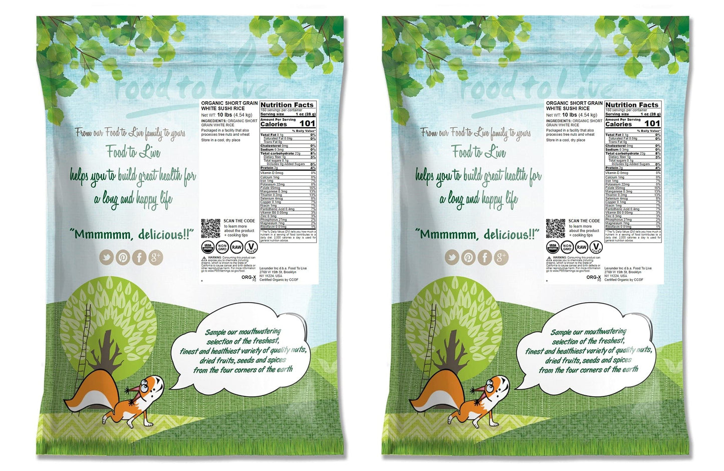 Food To Live Organic Short Grain White Sushi Rice, 20 Pounds - Non-Gmo Japanese Style Perfectly Sticky Rice, Vegan, Bulk. Easy T