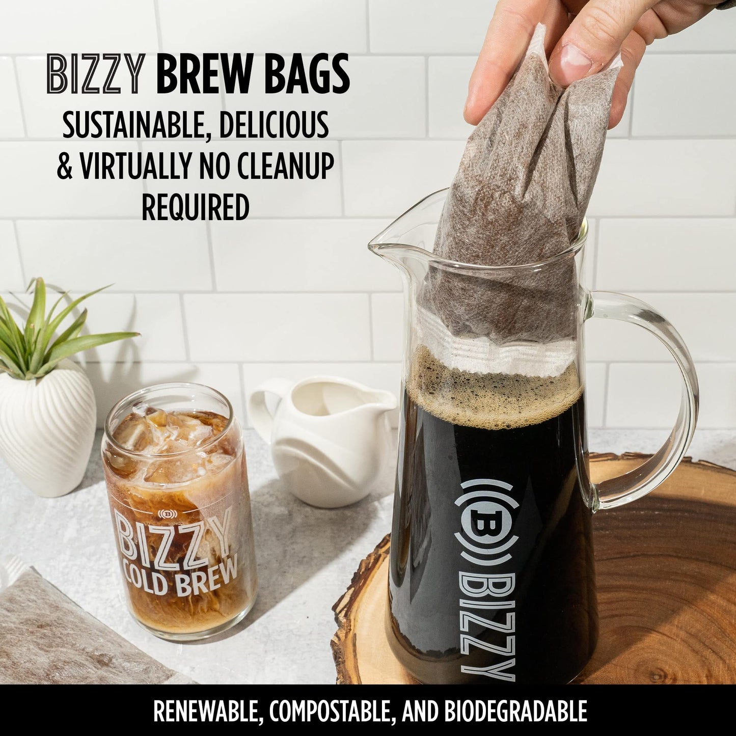 Bizzy Organic Cold Brew Coffee | Dark & Bold Blend | Coarse Ground Coffee | Dark Roast | Micro Sifted | Specialty Grade | 100% Arabica | Brew Bags | 12 Count | Makes 42 Cups