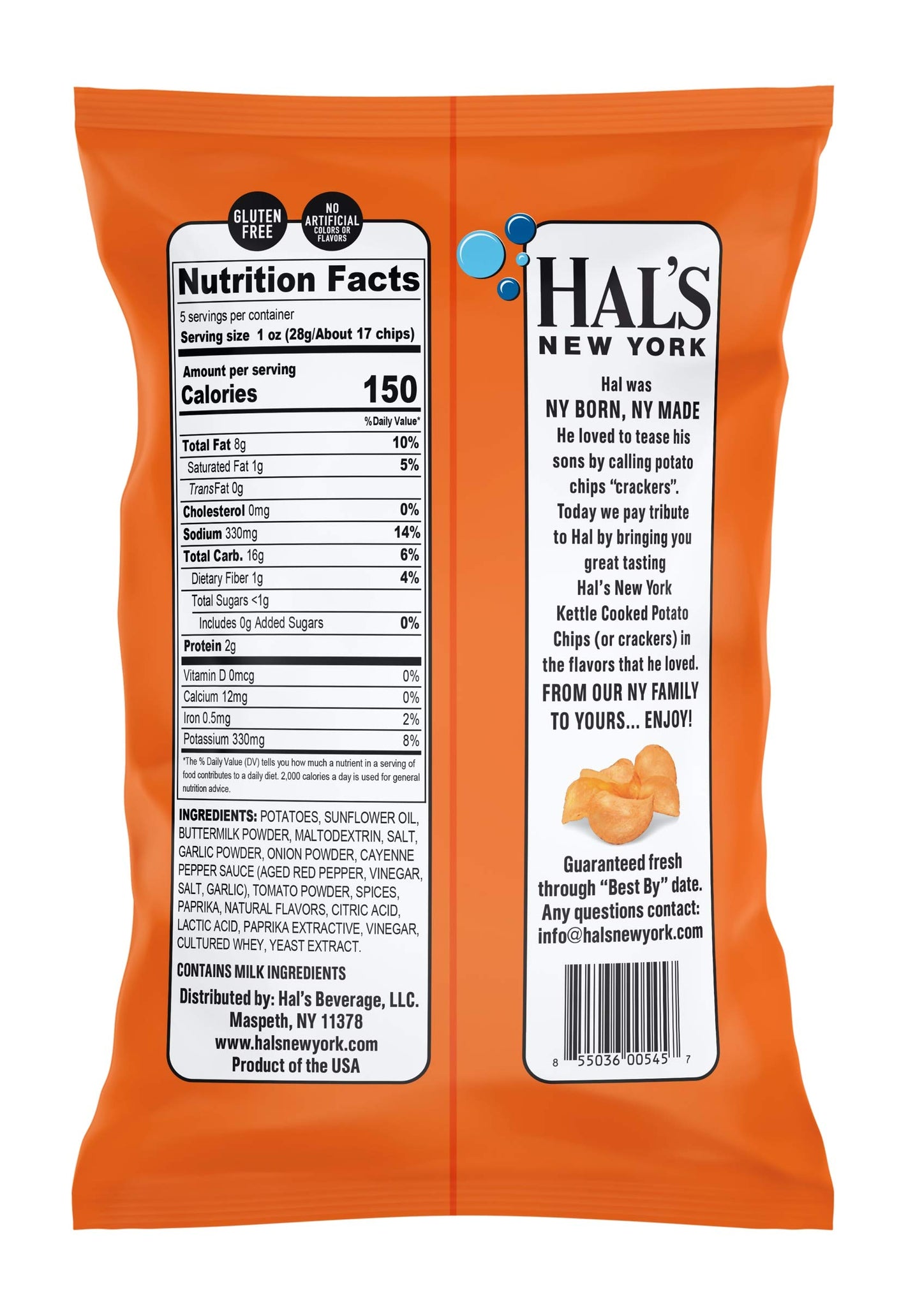 Hal'S New York Kettle Cooked Potato Chips, Gluten Free (Buffalo Ranch, 5 Oz Bag (Pack Of 12))
