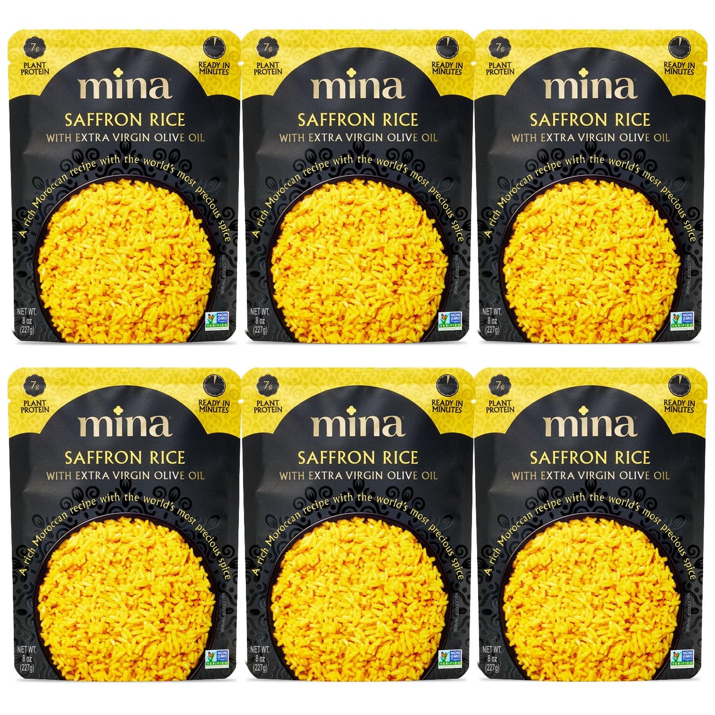 Mina Saffron Rice, Yellow Rice with Olive Oil, Vegan, Gluten-Free, 8 oz (Pack of 6)