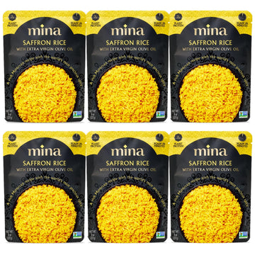 Mina Saffron Rice, Yellow Rice with Olive Oil, Vegan, Gluten-Free, 8 oz (Pack of 6)