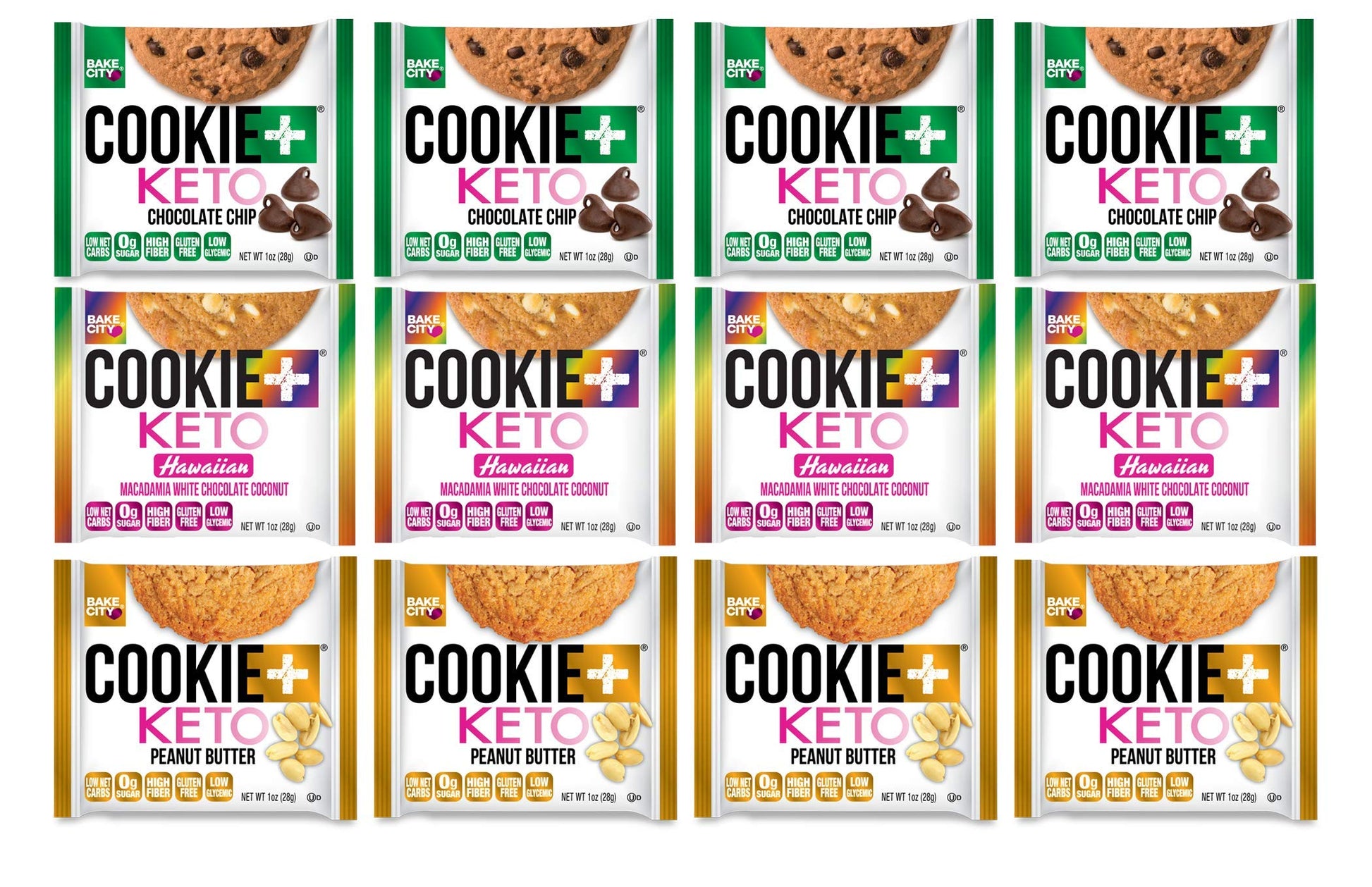 Bake City Cookie Plus Keto | 1Oz Variety Pack Best Sellers Cookies (12 Pack), Gluten Free, 0G Sugar, Only 1.5G Net Carbs, Good Fats, 5G Protein, Kosher, No Artificial Flavors