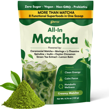 Ceremonial Grade Matcha Powder Infused with Moringa  Green Tea Extract  L-Theanine  Inulin  Spirulina  Ceylon Cinnamon  and Lemon Balm - 100% First Harvest Japanese Tea (30 Servings)