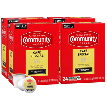Community Coffee Caf   Special Medium Dark Roast, 96 Single-Serve Keurig K-Cup Pods, 24 Count (Pack of 4)